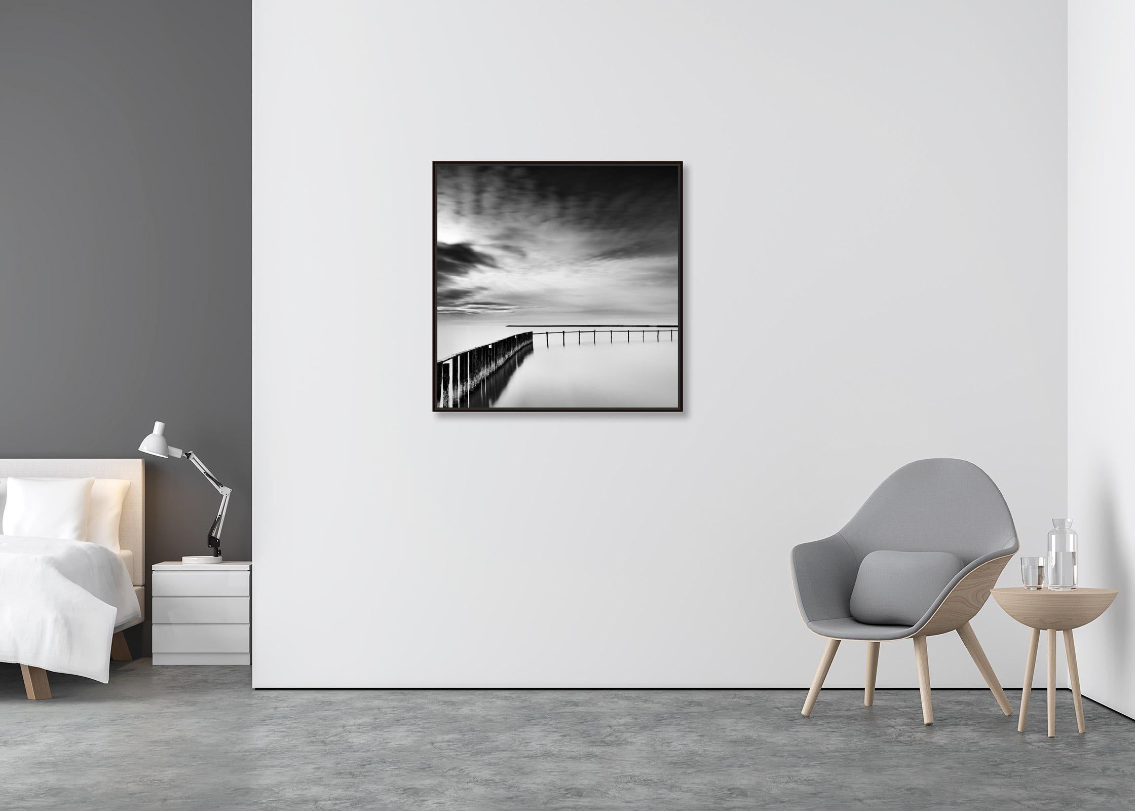 Swimming Area, cloudy, lake, black and white long exposure landscape photography - Contemporary Photograph by Gerald Berghammer