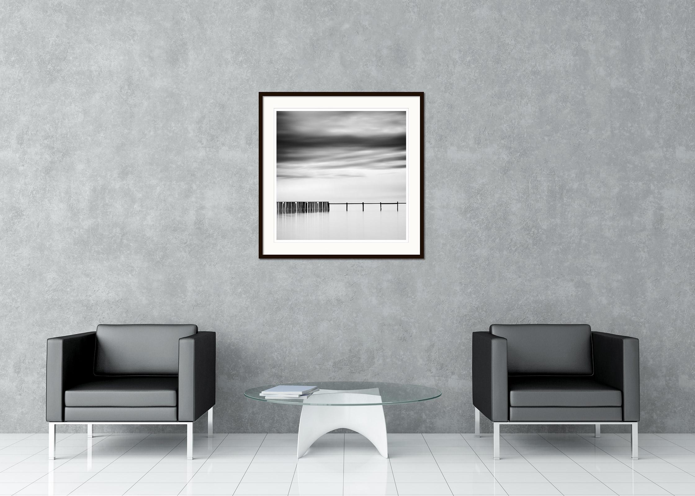 Swimming Area, cloudy, lake, black and white long exposure landscape photography For Sale 1