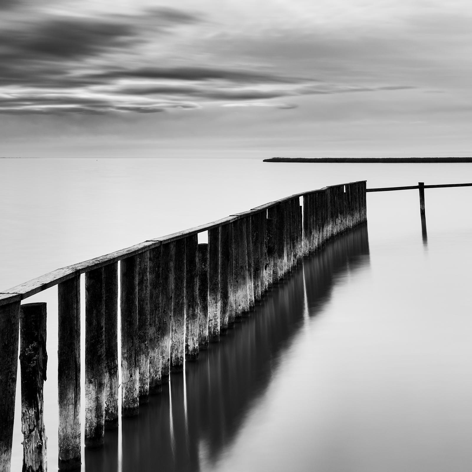 Swimming Area, cloudy, lake, black and white long exposure landscape photography For Sale 4