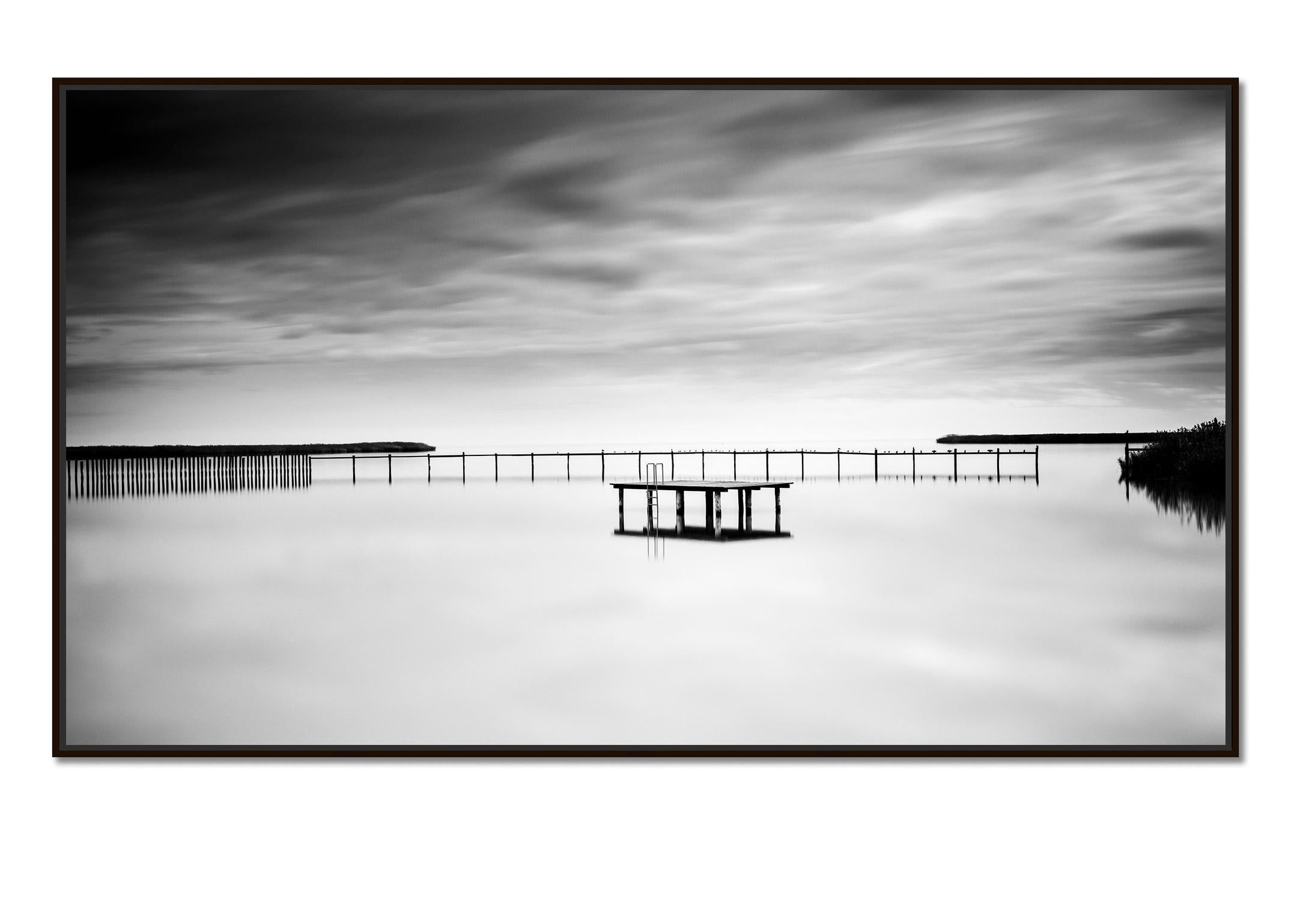 Swimming Area, panorama, black and white, long exposure, waterscape, photography - Photograph by Gerald Berghammer