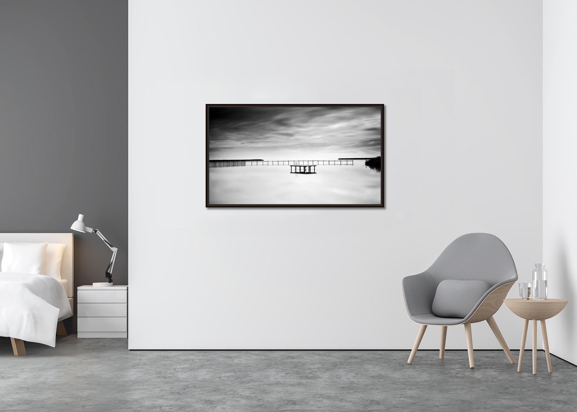 Swimming Area, panorama, black and white, long exposure, waterscape, photography - Contemporary Photograph by Gerald Berghammer
