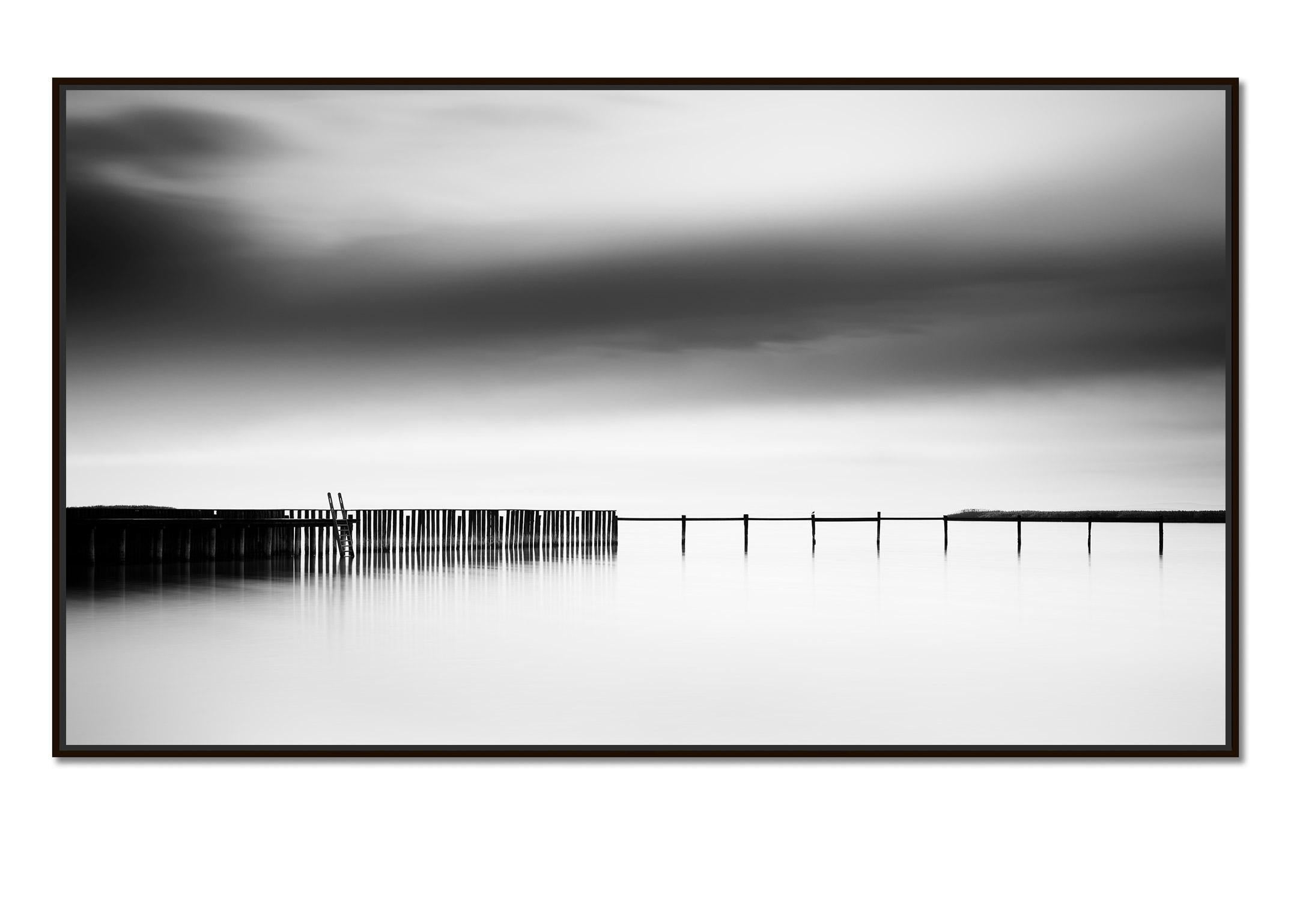 Swimming Area Panorama, silent morning, black and white photography, limited art - Photograph by Gerald Berghammer