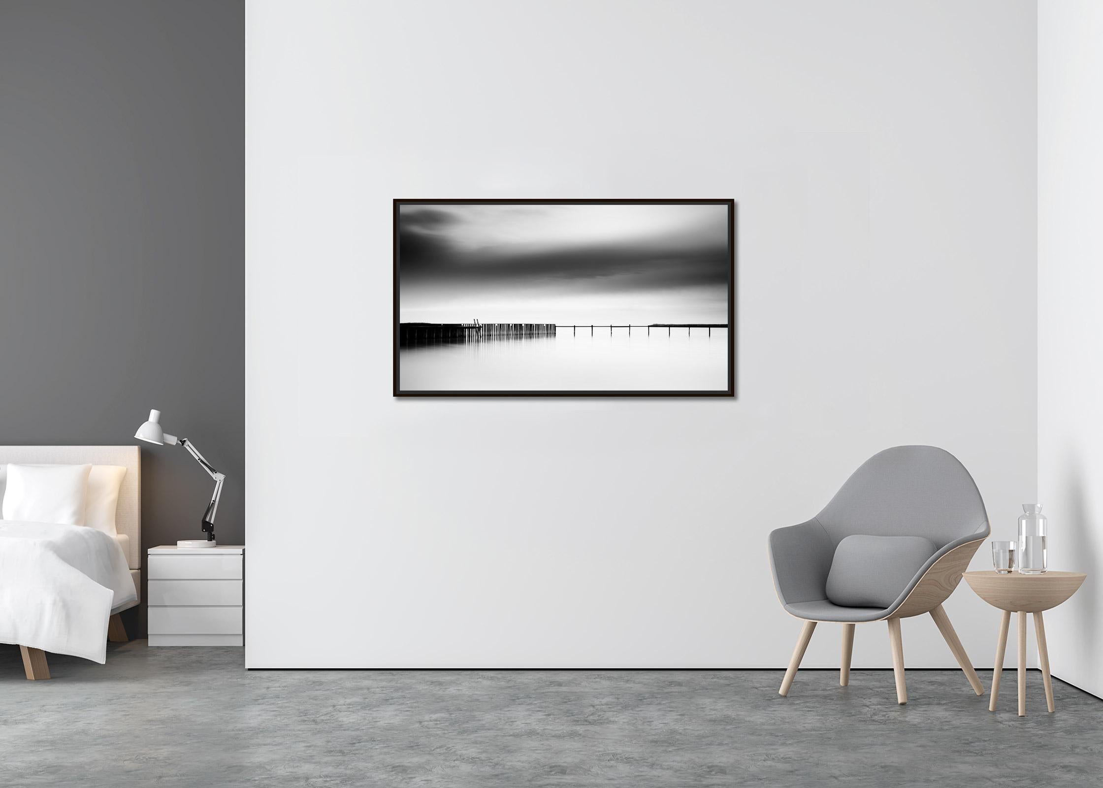 Swimming Area Panorama, silent morning, black and white photography, limited art - Contemporary Photograph by Gerald Berghammer