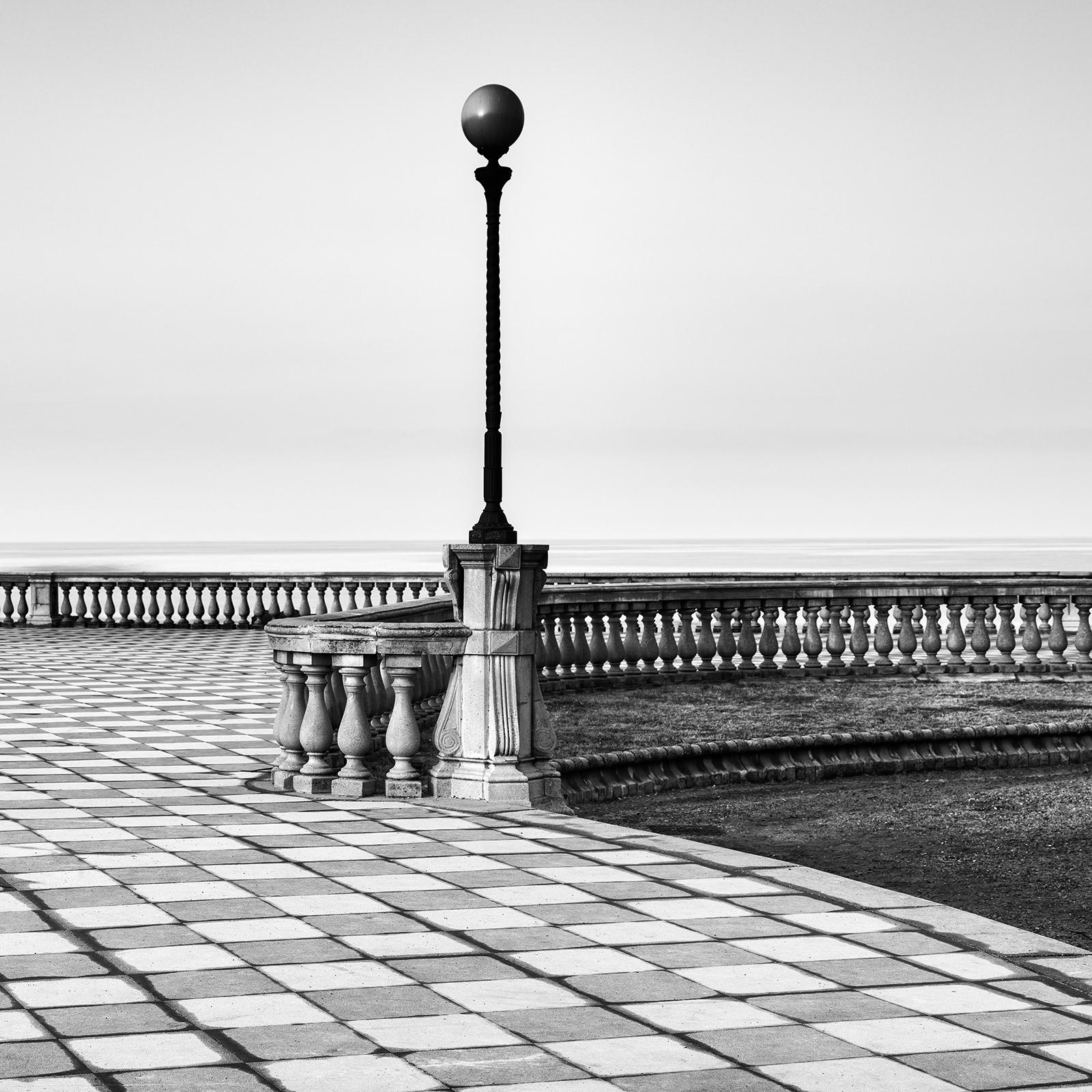 Terrazza Mascagni, Promenade, Tuscany, black and white cityscape art photography For Sale 3