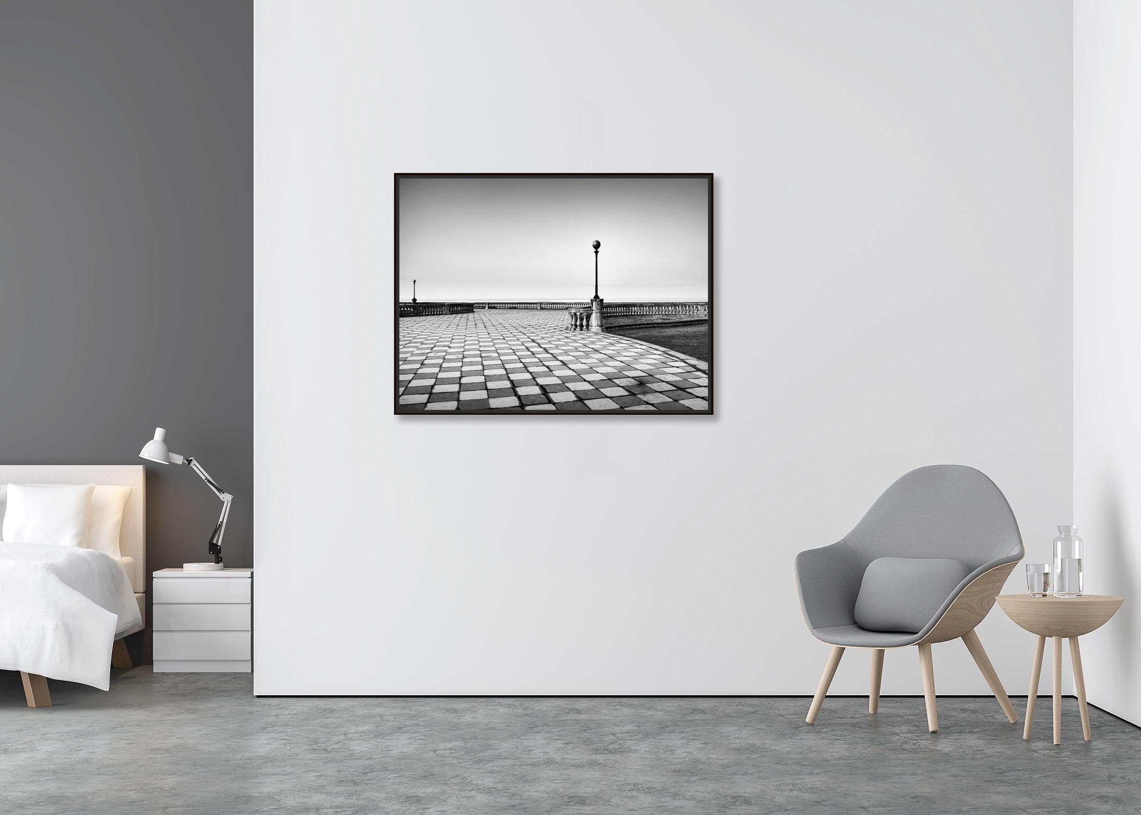 Terrazza Mascagni, Promenade, Tuscany, black and white cityscape art photography - Contemporary Photograph by Gerald Berghammer