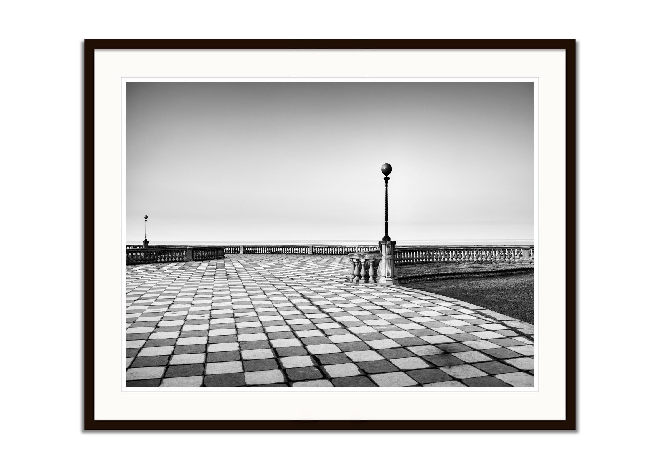 Terrazza Mascagni, Promenade, Tuscany, black and white cityscape art photography - Gray Black and White Photograph by Gerald Berghammer