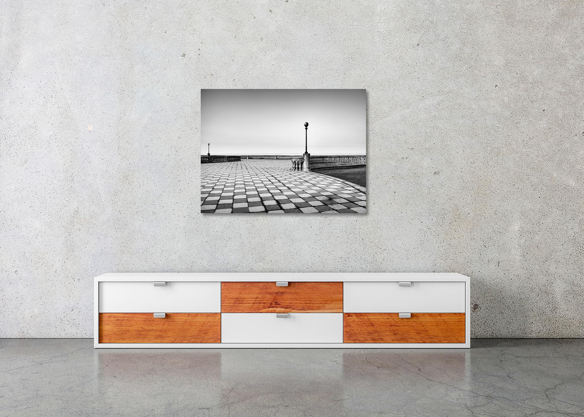 Terrazza Mascagni, Promenade, Tuscany, black and white cityscape art photography For Sale 2