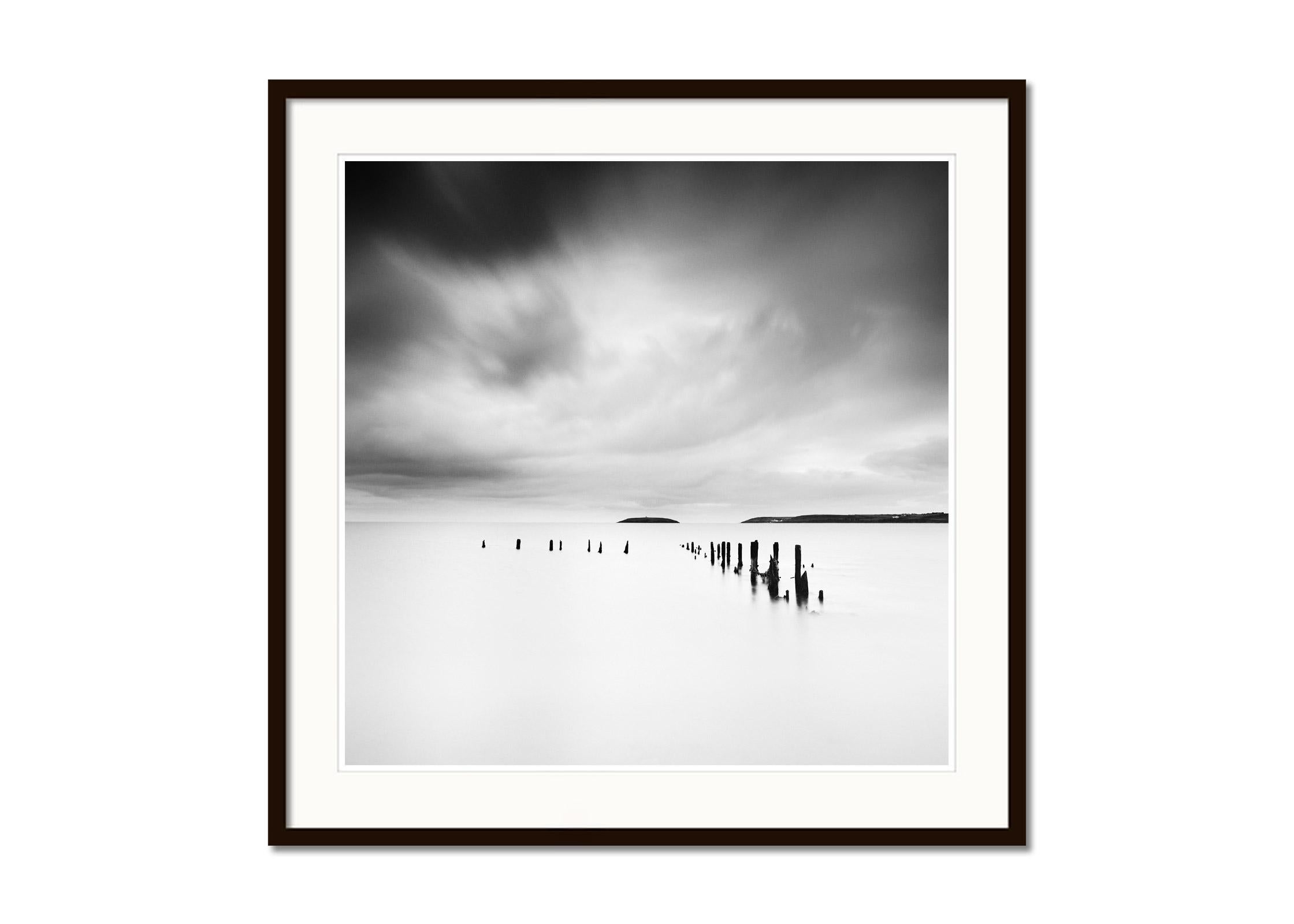 The Island, wavebreaker, stormy, Ireland, black and white landscape photography - Contemporary Photograph by Gerald Berghammer