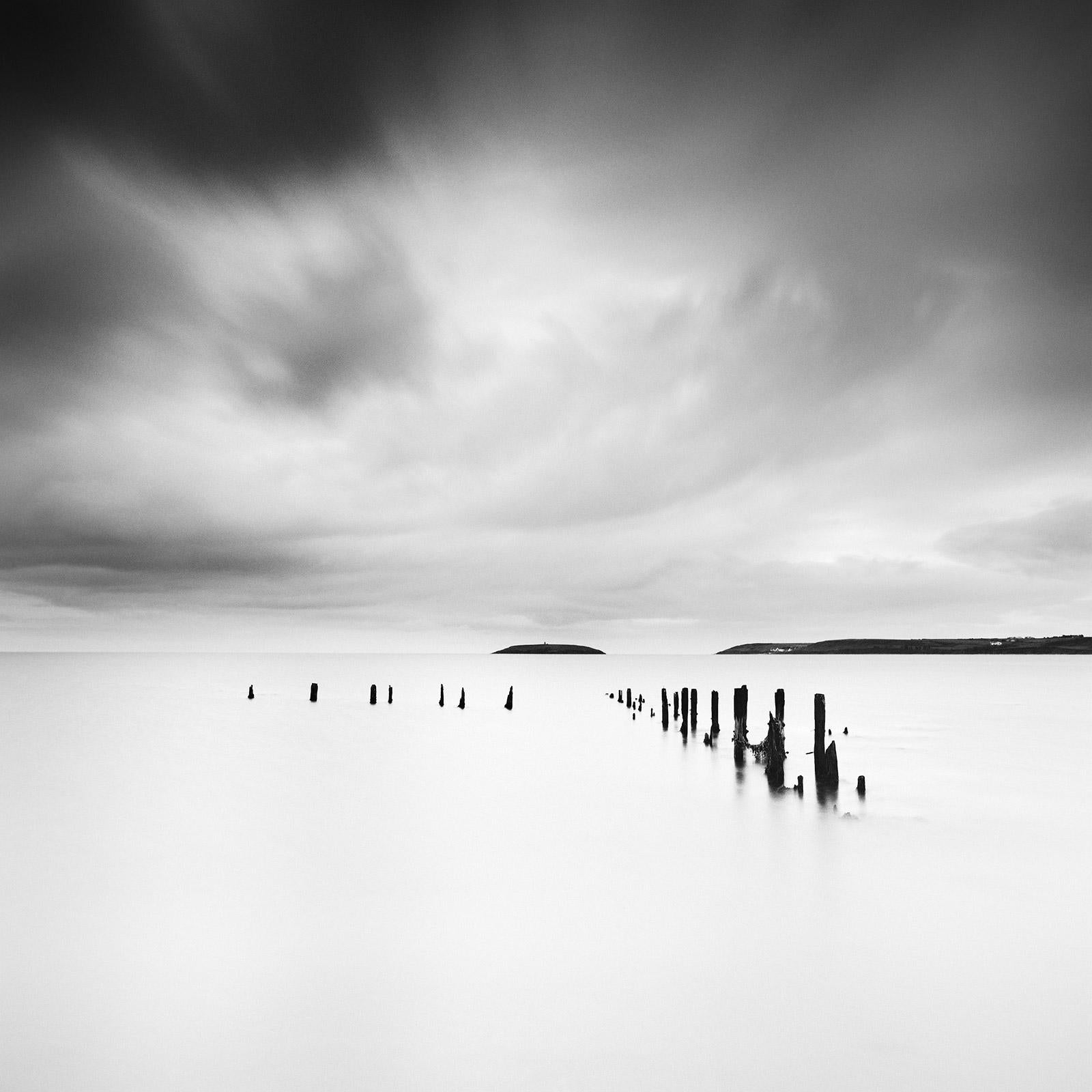 The Island, wavebreaker, stormy, Ireland, black and white landscape photography
