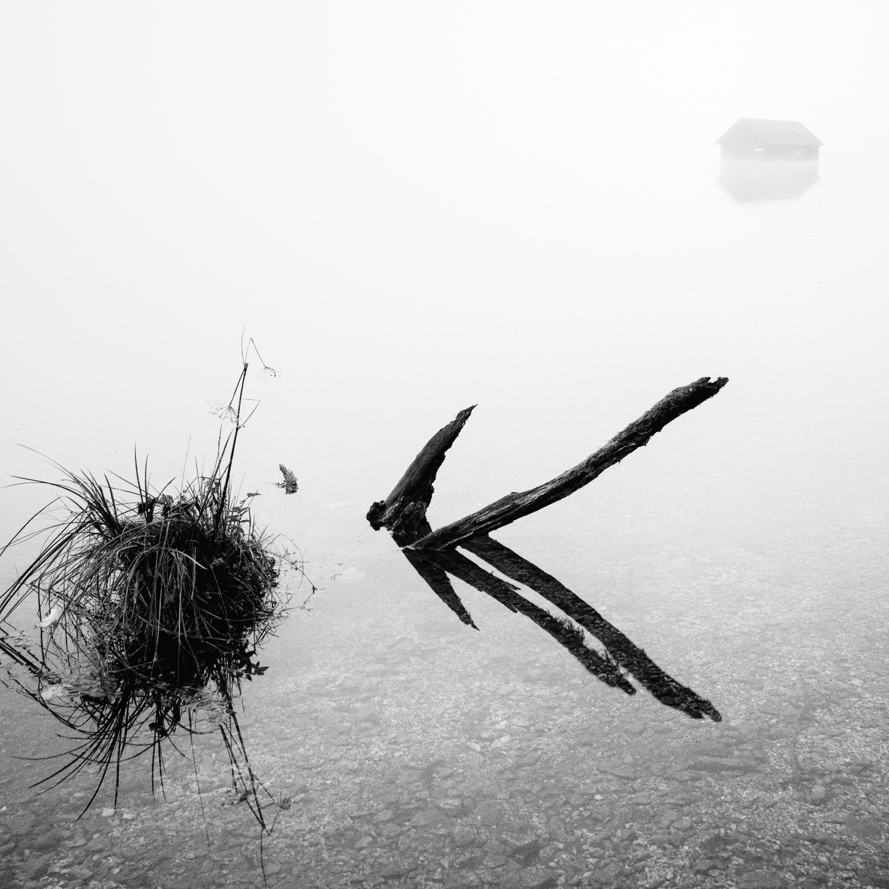 The Lake House, foggy morning, black and white fine art waterscape photography For Sale 3
