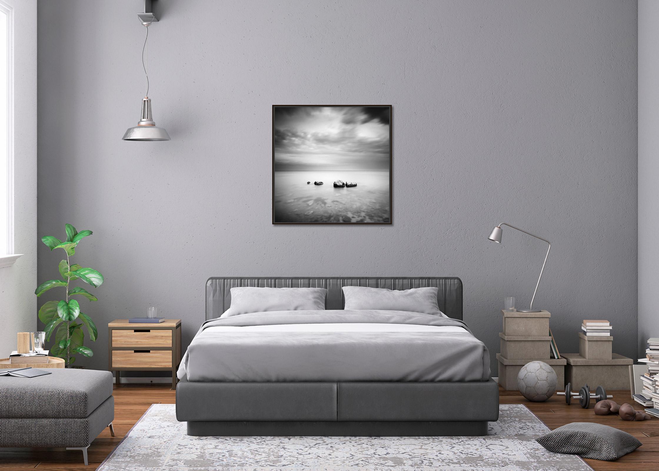 Three and a half Stone, black and white, long exposure, photography, seascape For Sale 1