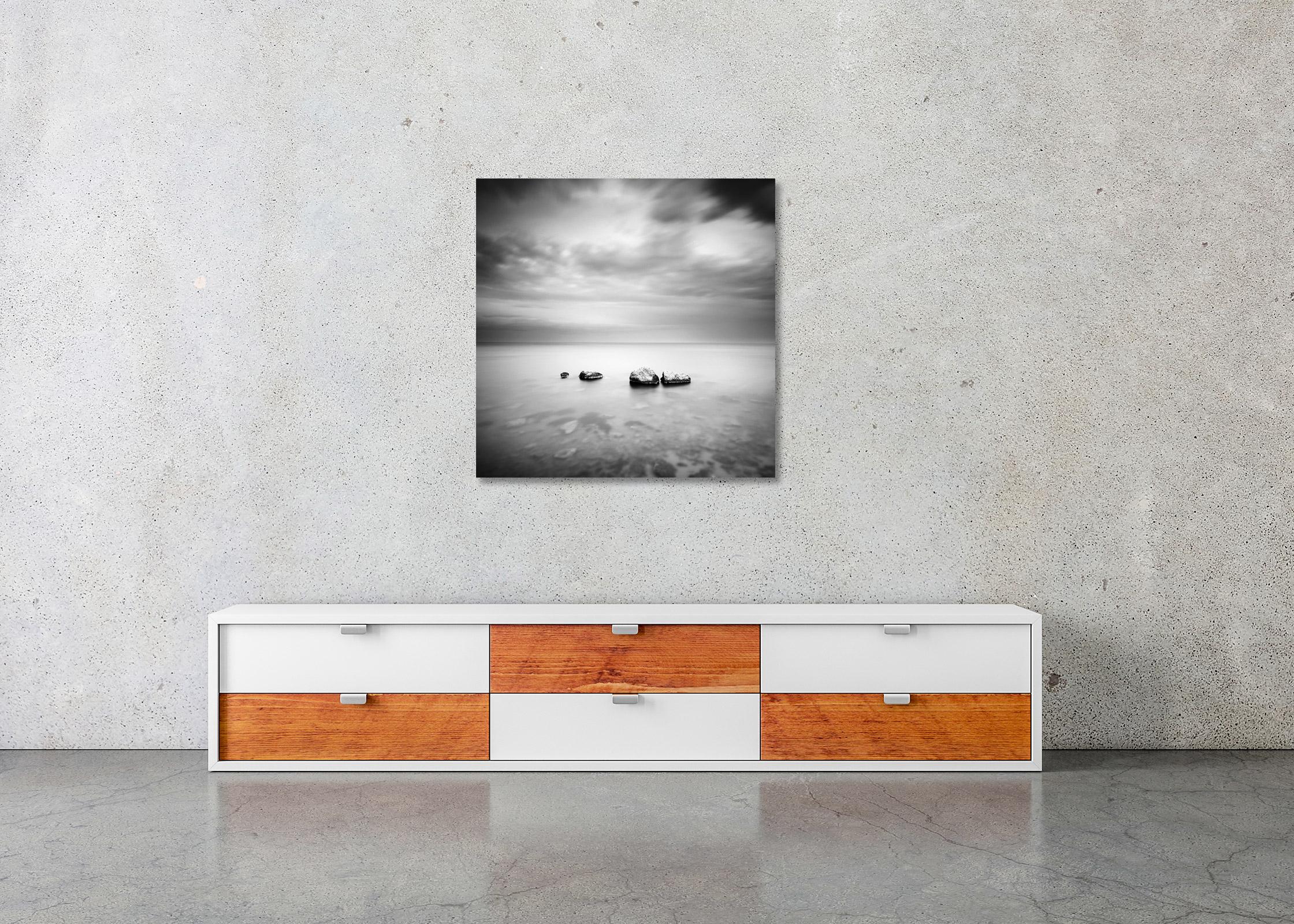 Three and a half Stone, black and white, long exposure, photography, seascape For Sale 2