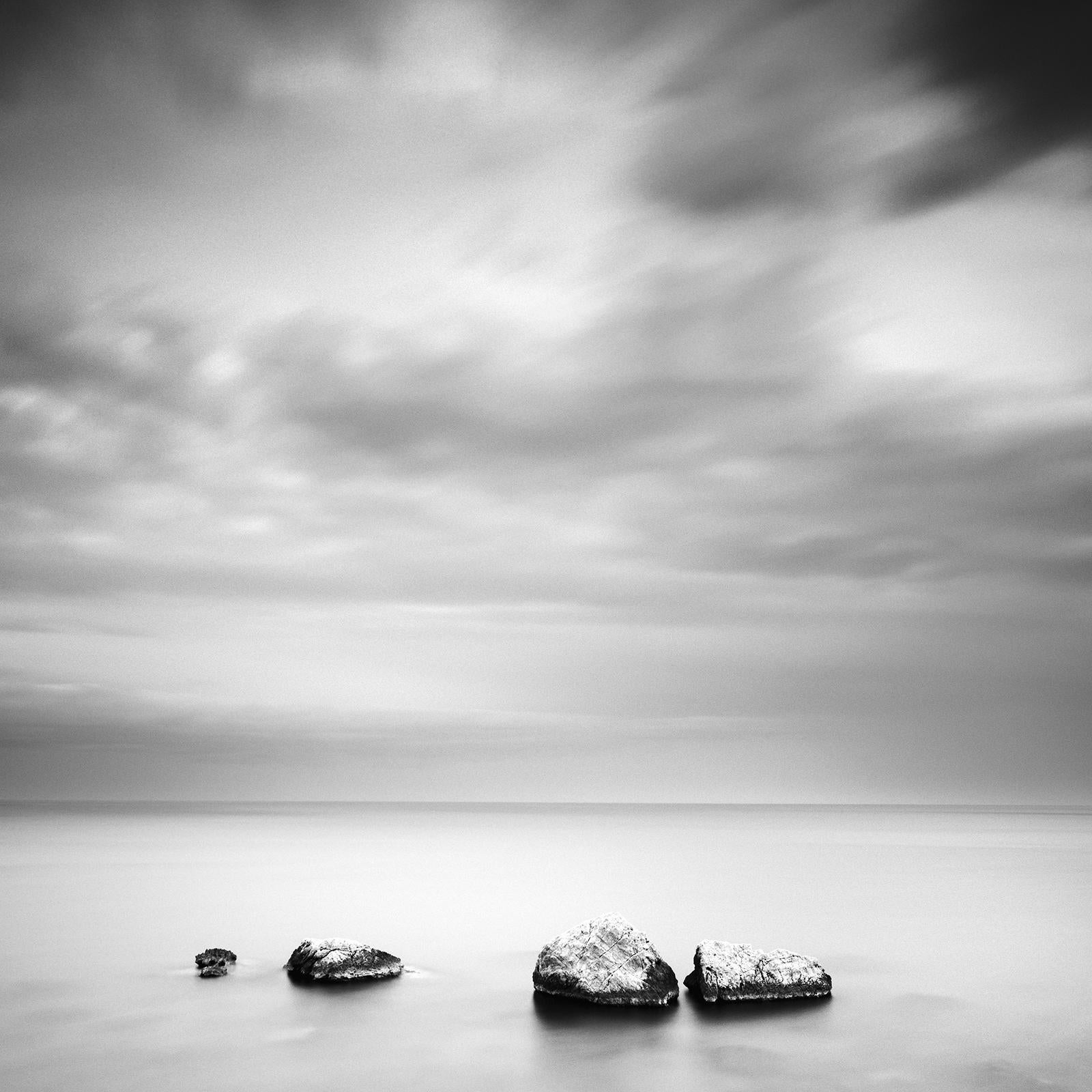 Three and a half Stone, black and white, long exposure, photography, seascape For Sale 4