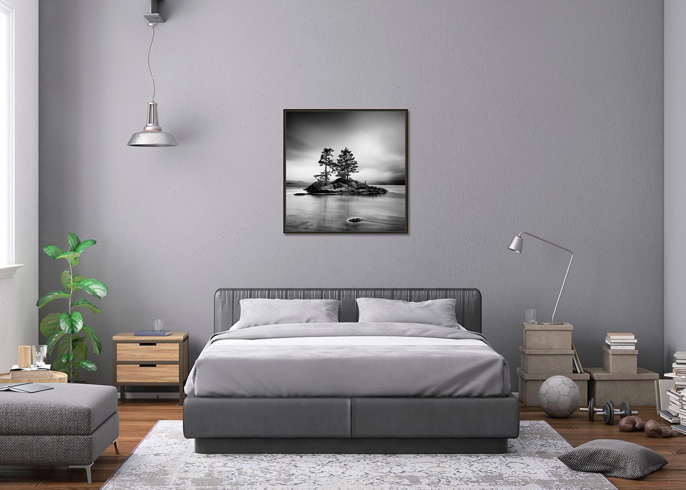 Trees on Rocky Island, Seelandschaft, Norwegen, lange exposure- Meereslandschaft, limitierte Auflage im Angebot 1