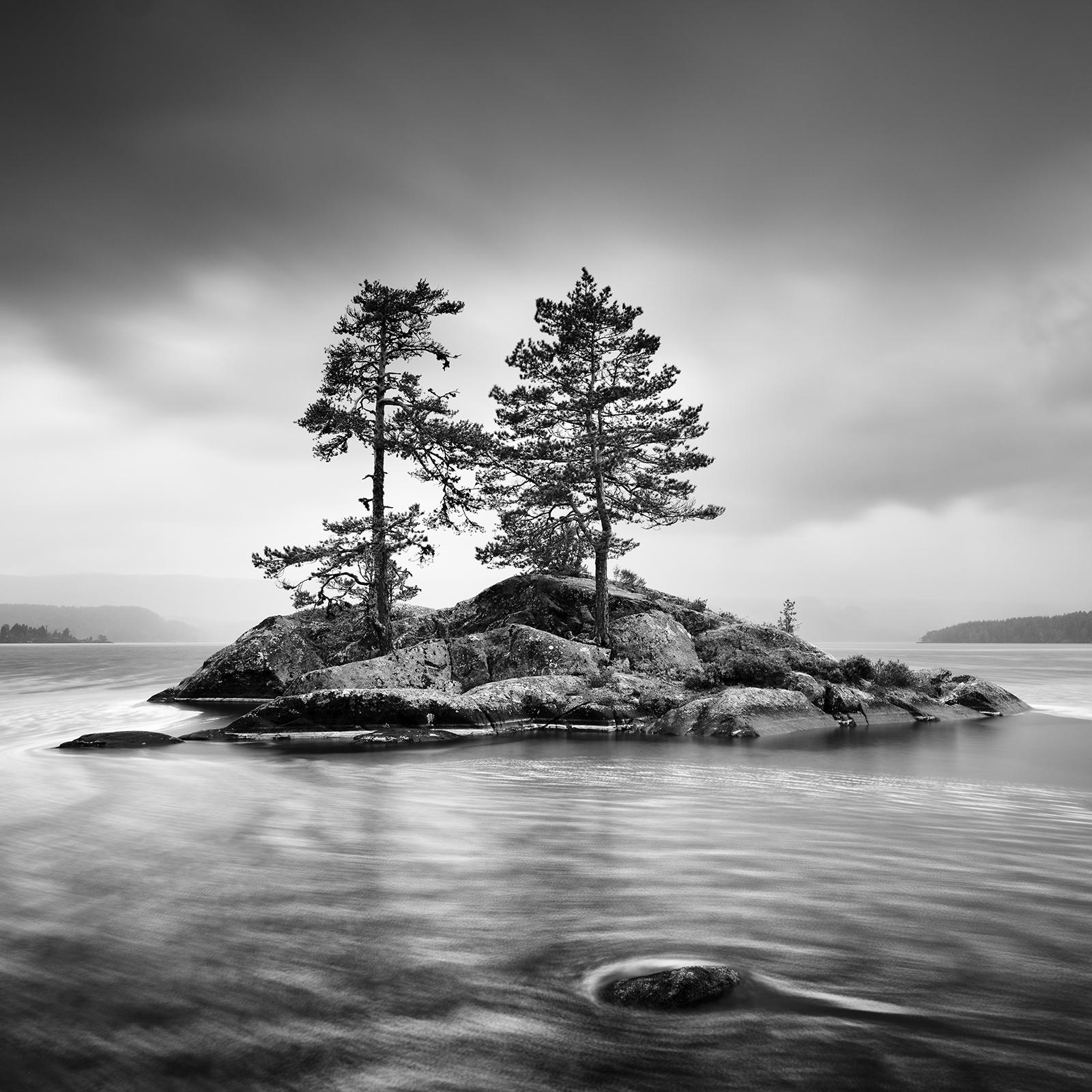 Trees on Rocky Island, Sturm Wetter, monochrome Fotografie, limitierte Auflage im Angebot 3
