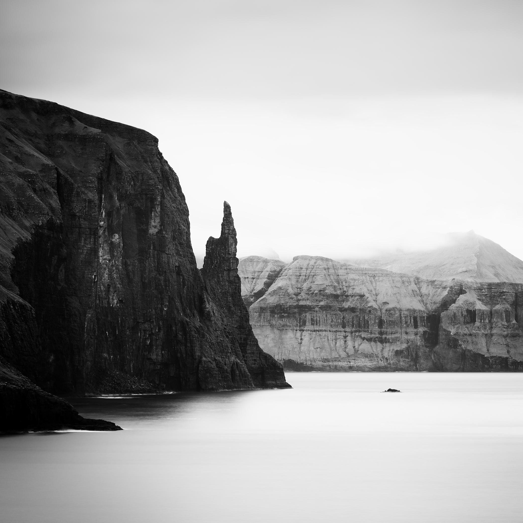 Trollkonufingur Monolith, Faroe Islands, monochrome photo, limited edition print