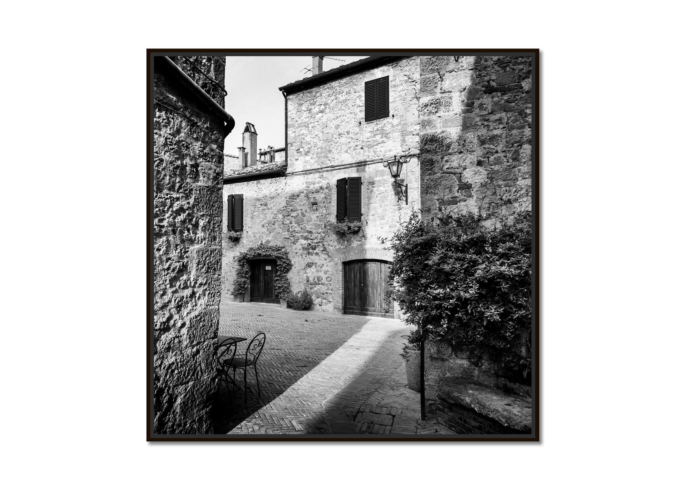 Tuscan Courtyard, old Town, Tuscany, Italy, black and white photography print - Photograph by Gerald Berghammer
