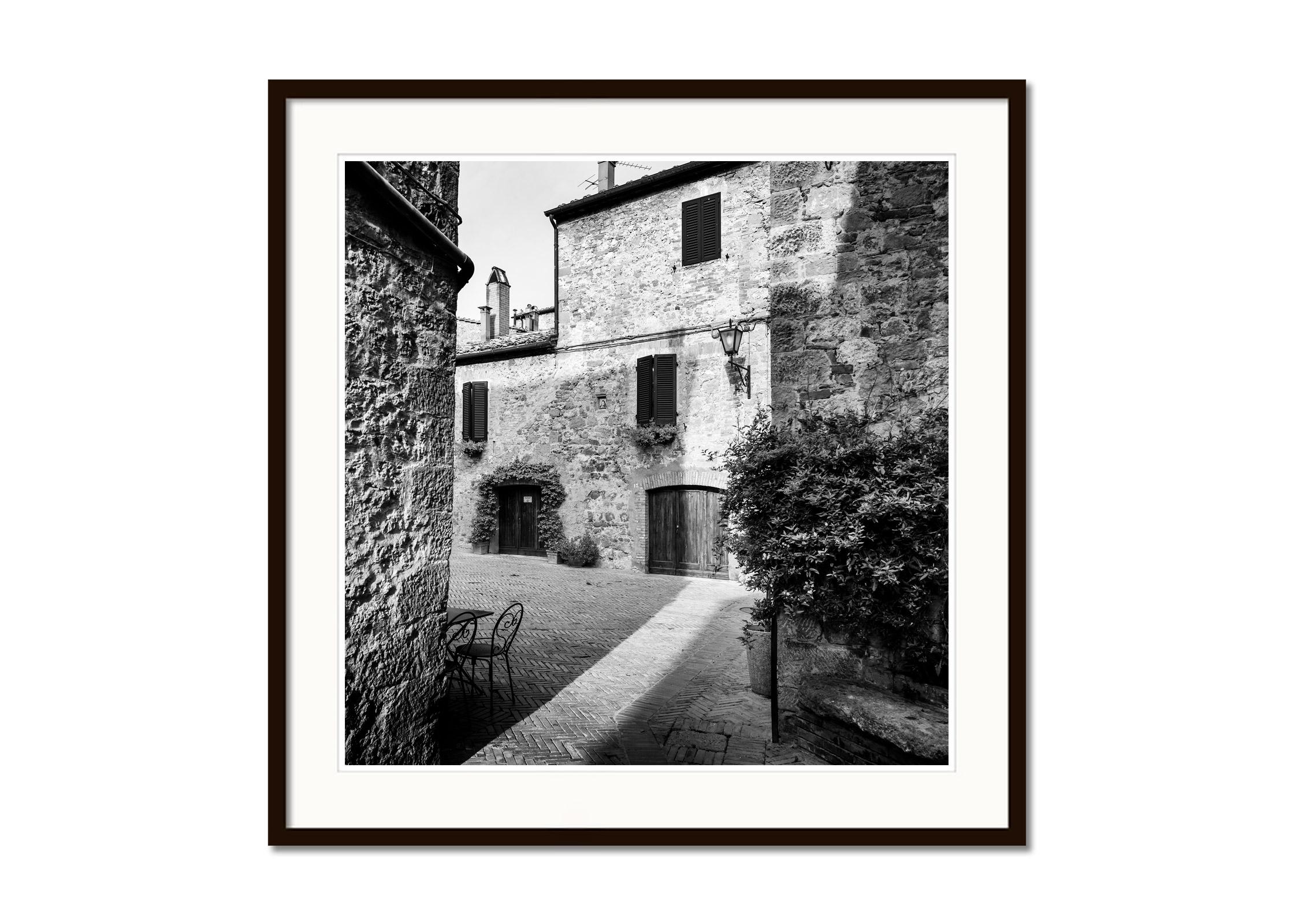 Tuscan Courtyard, old Town, Tuscany, Italy, black and white photography print - Black Black and White Photograph by Gerald Berghammer