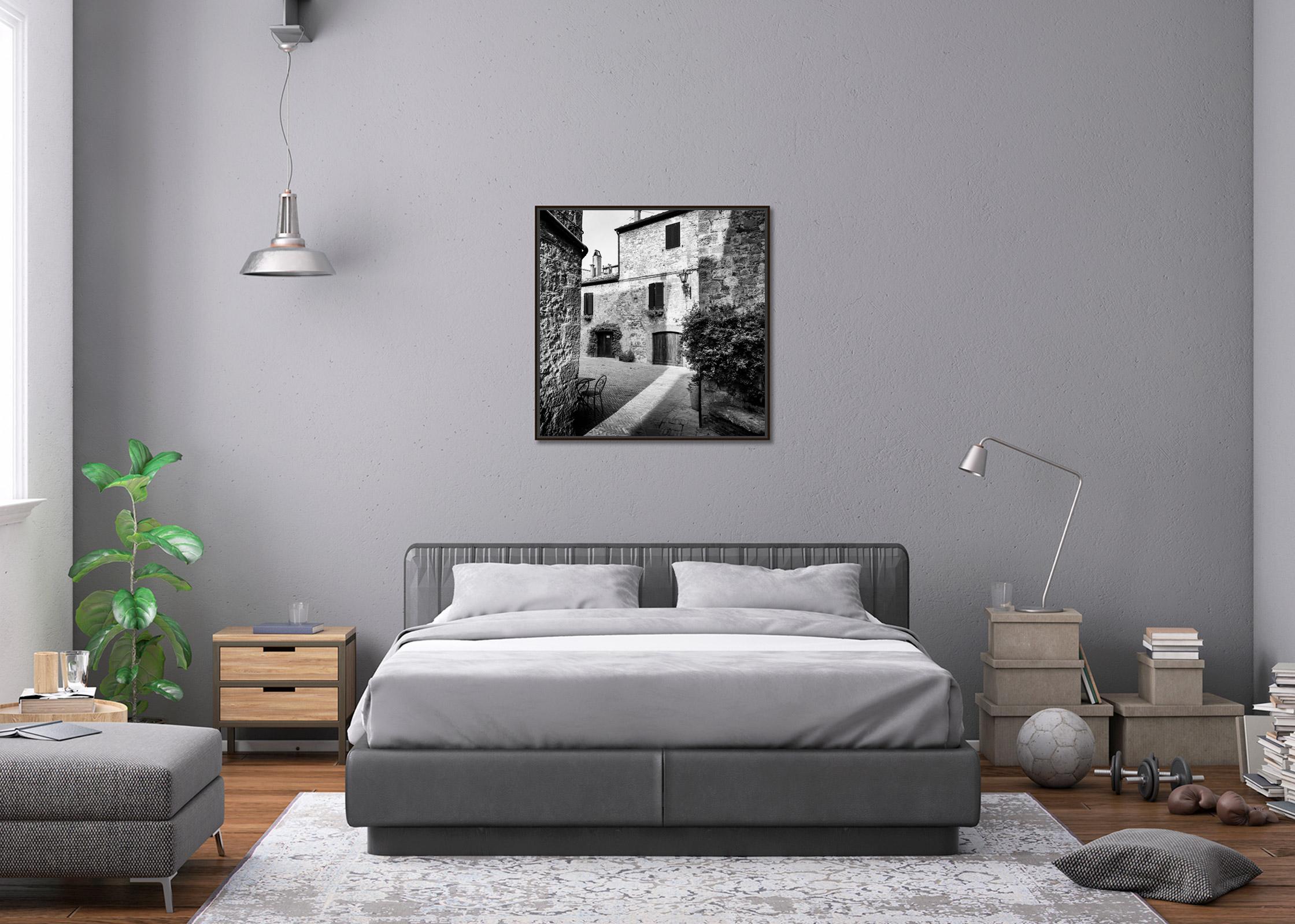 Tuscan Courtyard, old Town, Tuscany, Italy, black and white photography print For Sale 1