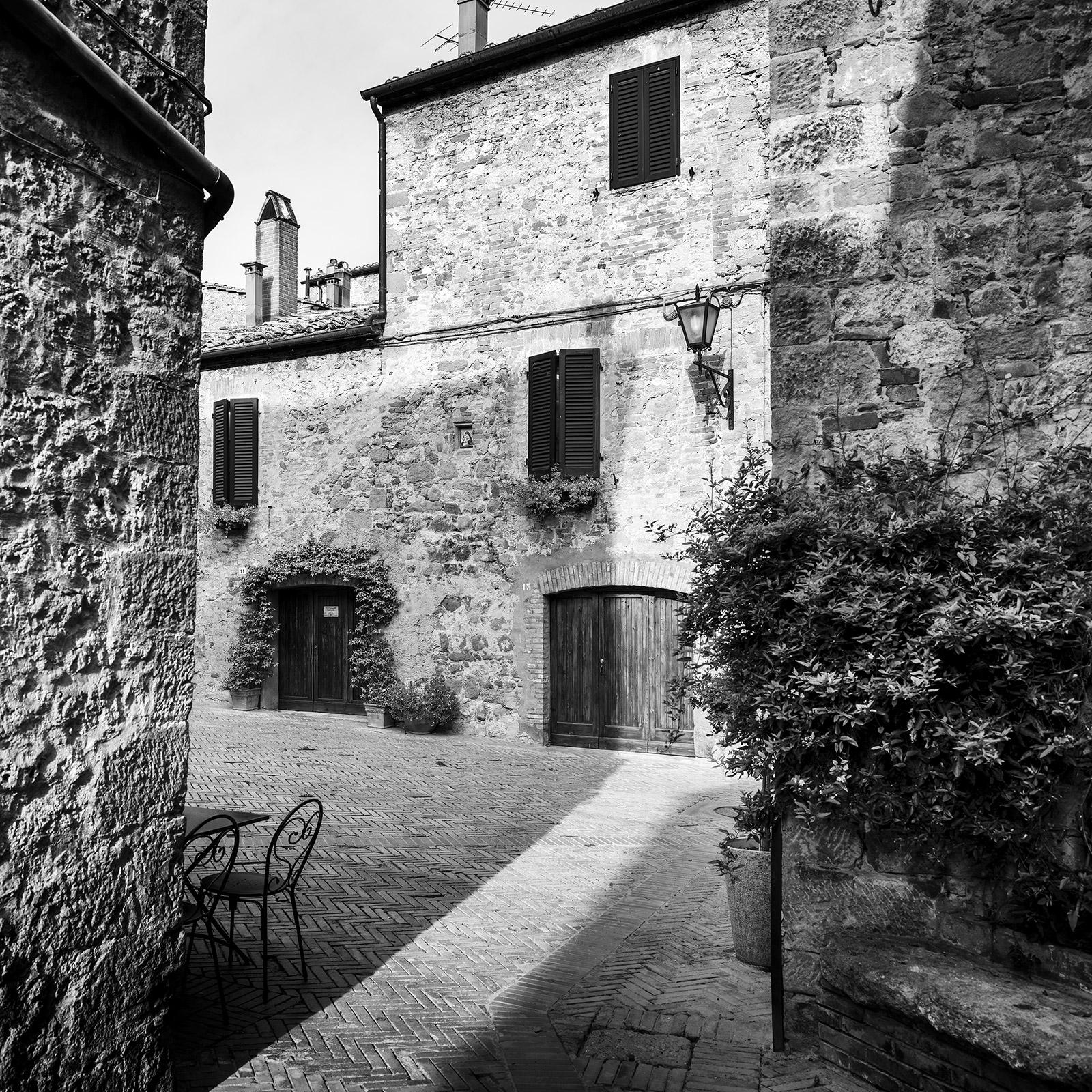 Gerald Berghammer Black and White Photograph - Tuscan Courtyard, old Town, Tuscany, Italy, black and white photography print