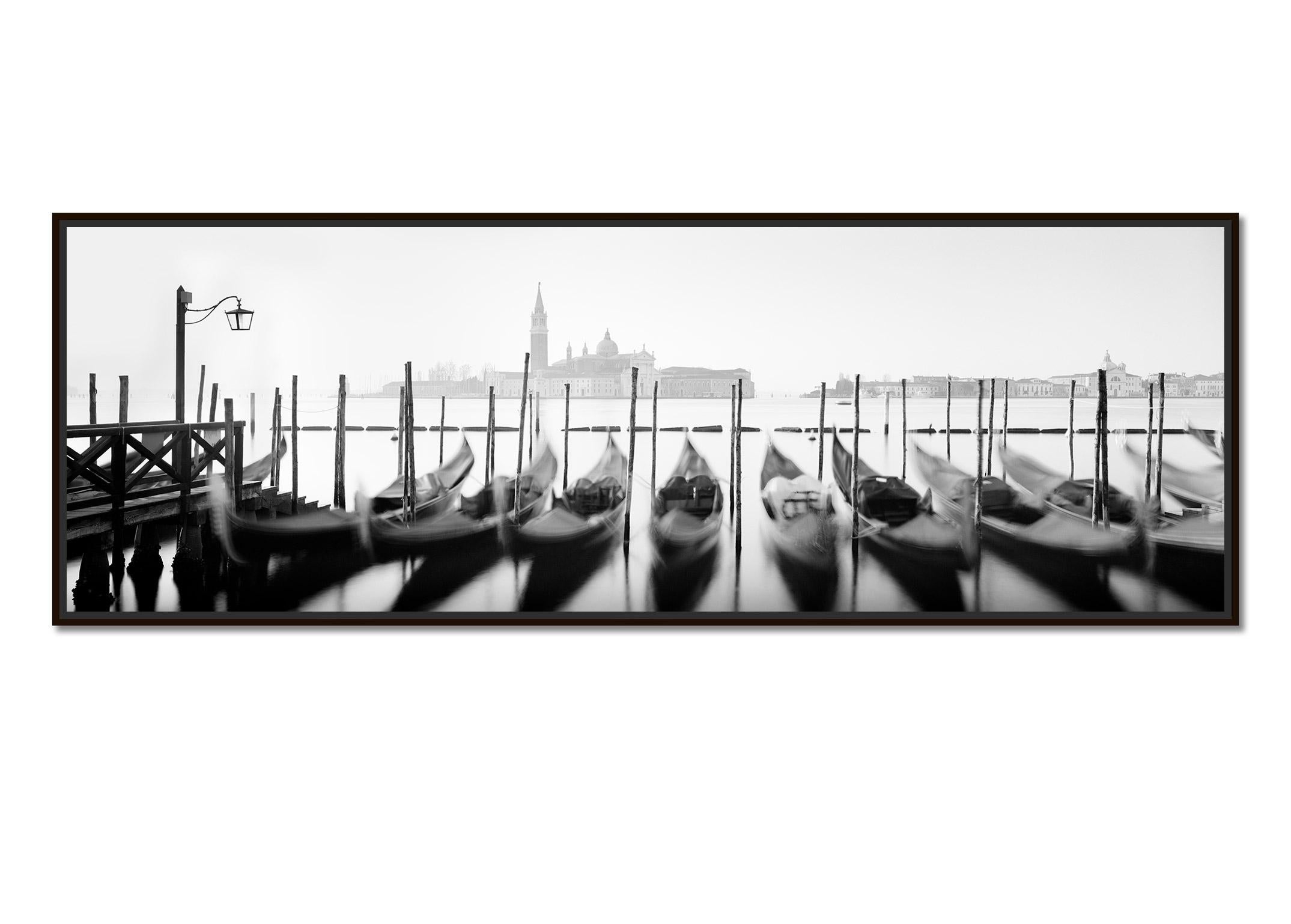 Twelve Gondolas, Venice, Italy, black and white fine art cityscape photography - Photograph by Gerald Berghammer