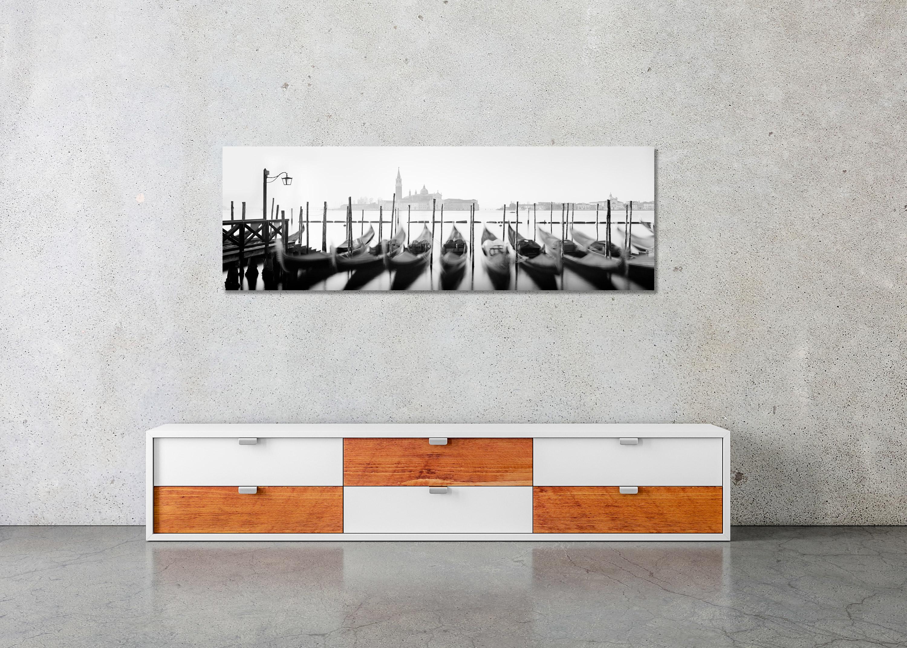 Twelve Gondolas, Venice, Italy, black and white fine art cityscape photography For Sale 2