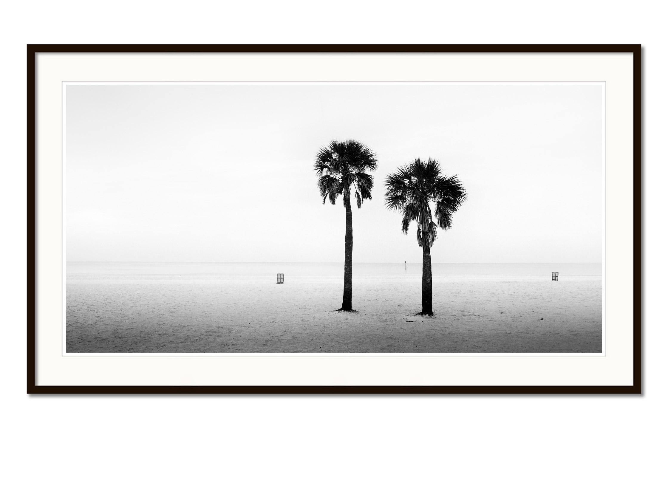 Two Palms, deserted beach, Florida, USA, Black and White landscape photography - Gray Black and White Photograph by Gerald Berghammer