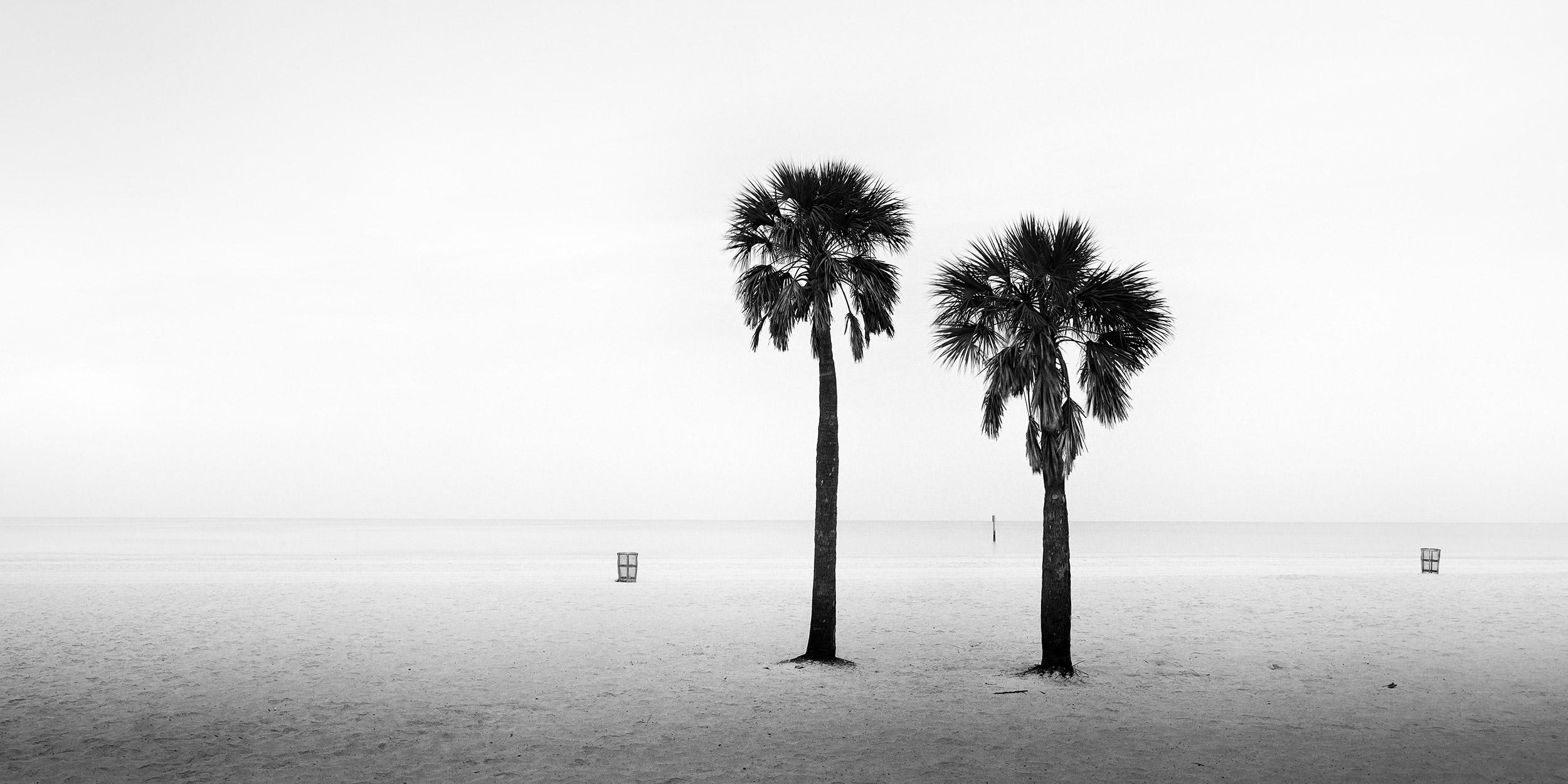 Gerald Berghammer Black and White Photograph - Two Palms, deserted beach, Florida, USA, Black and White landscape photography