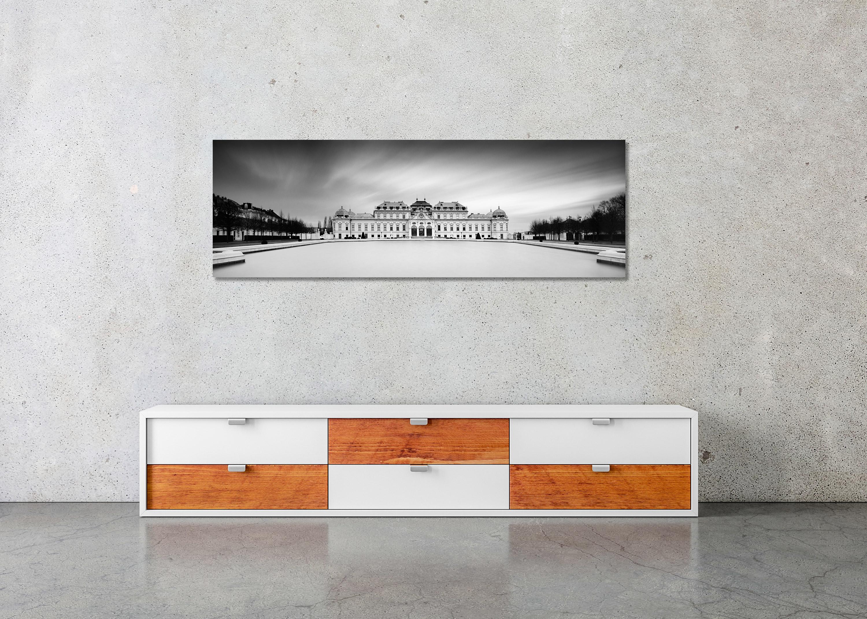 Upper Belvedere palace, Panorama, Vienna, black & white landscape photography - Gray Black and White Photograph by Gerald Berghammer