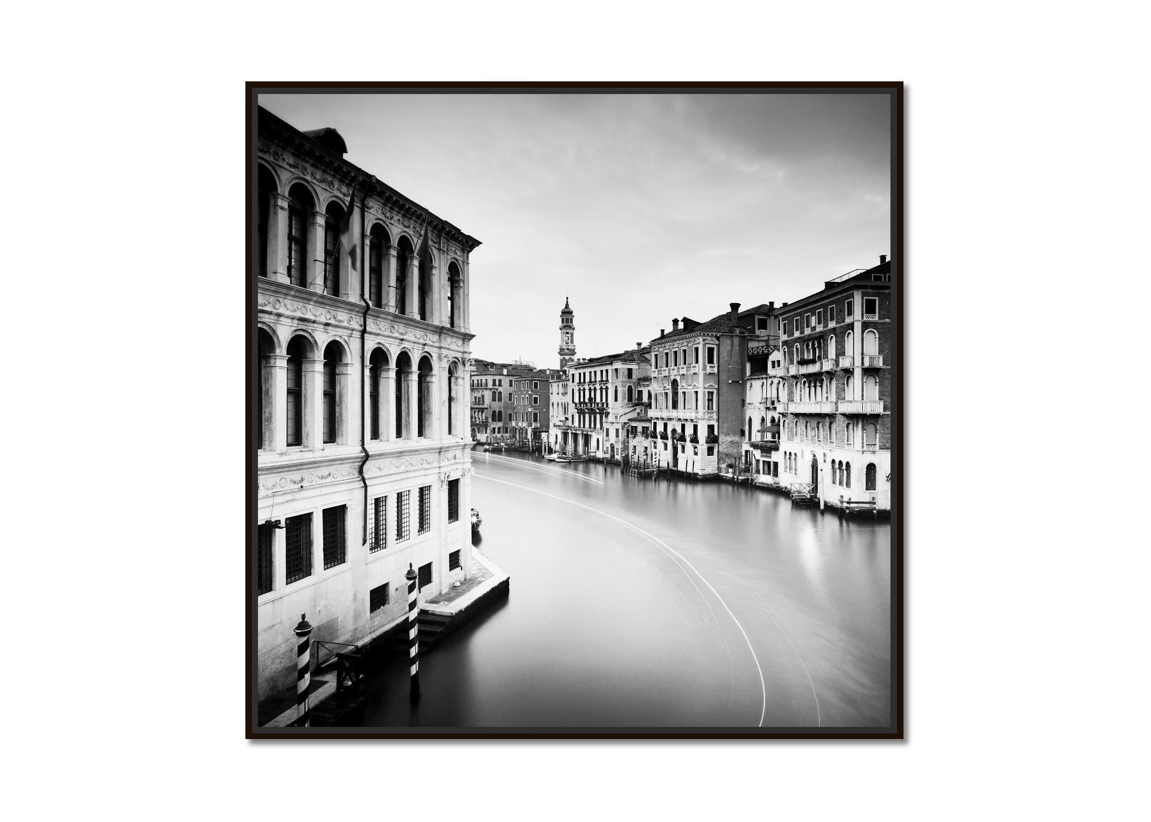 View from Rialto Bridge, Venice, black and white photography, fine art cityscape - Photograph by Gerald Berghammer