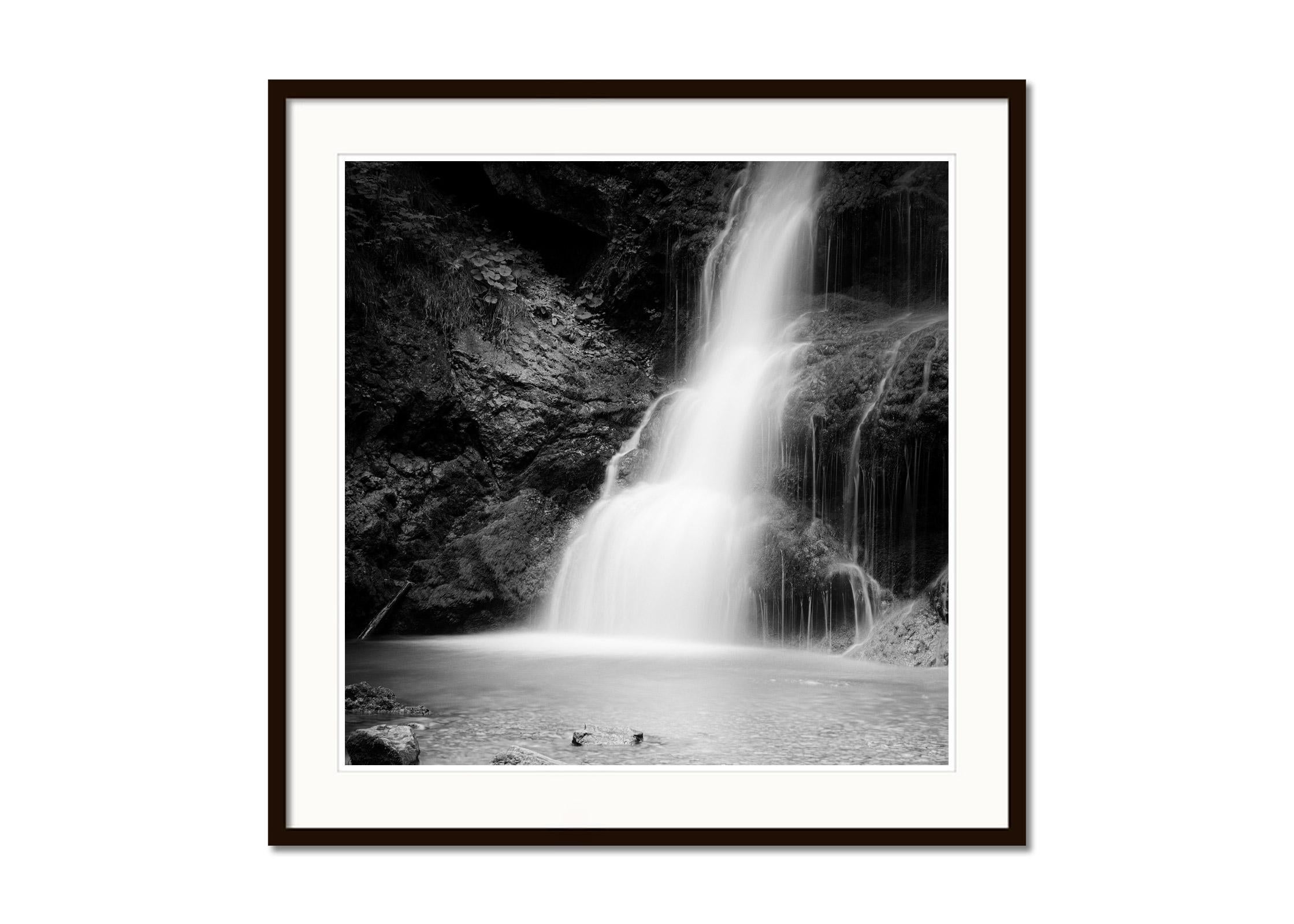 Waterfall, Bavaria, Germany, black and white long exposure photography landscape - Contemporary Photograph by Gerald Berghammer