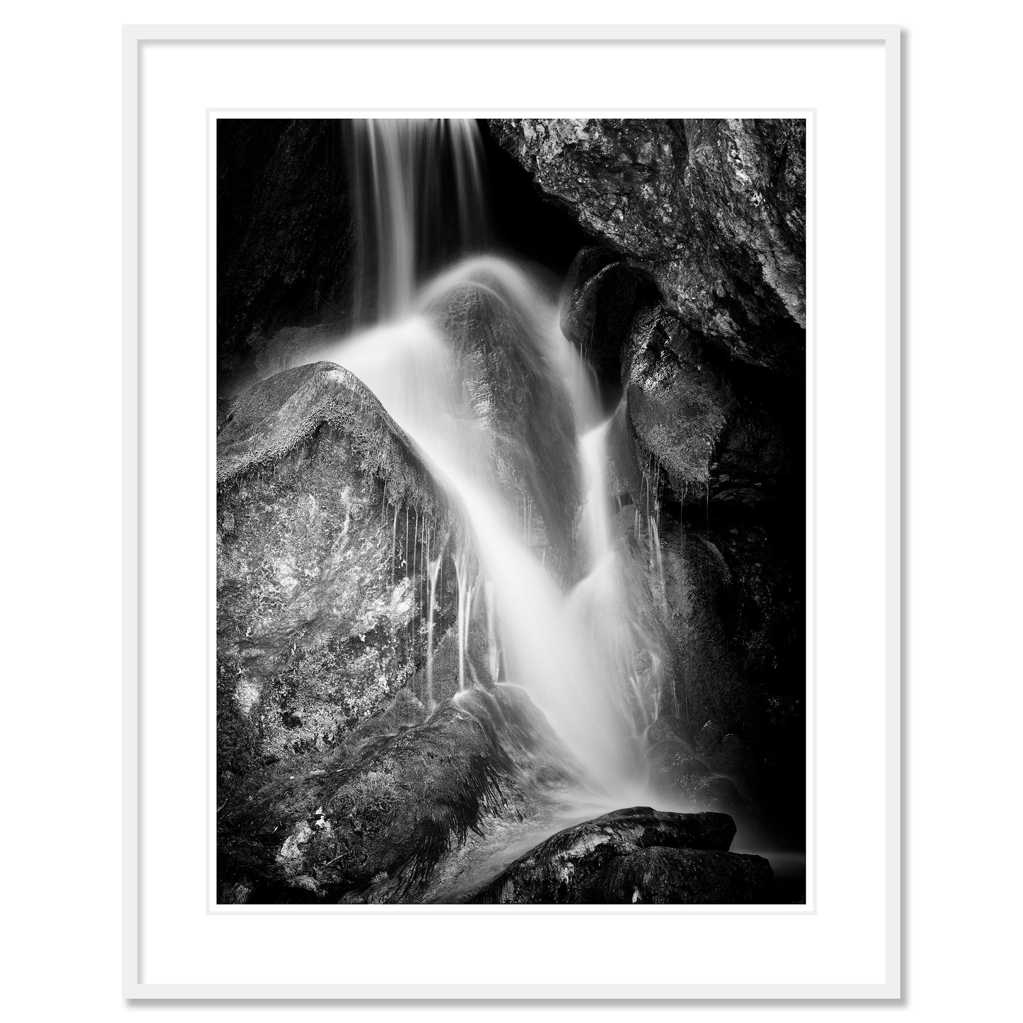 Waterfall detail, long exposure, waterscape, nature - Black Landscape Photograph by Gerald Berghammer