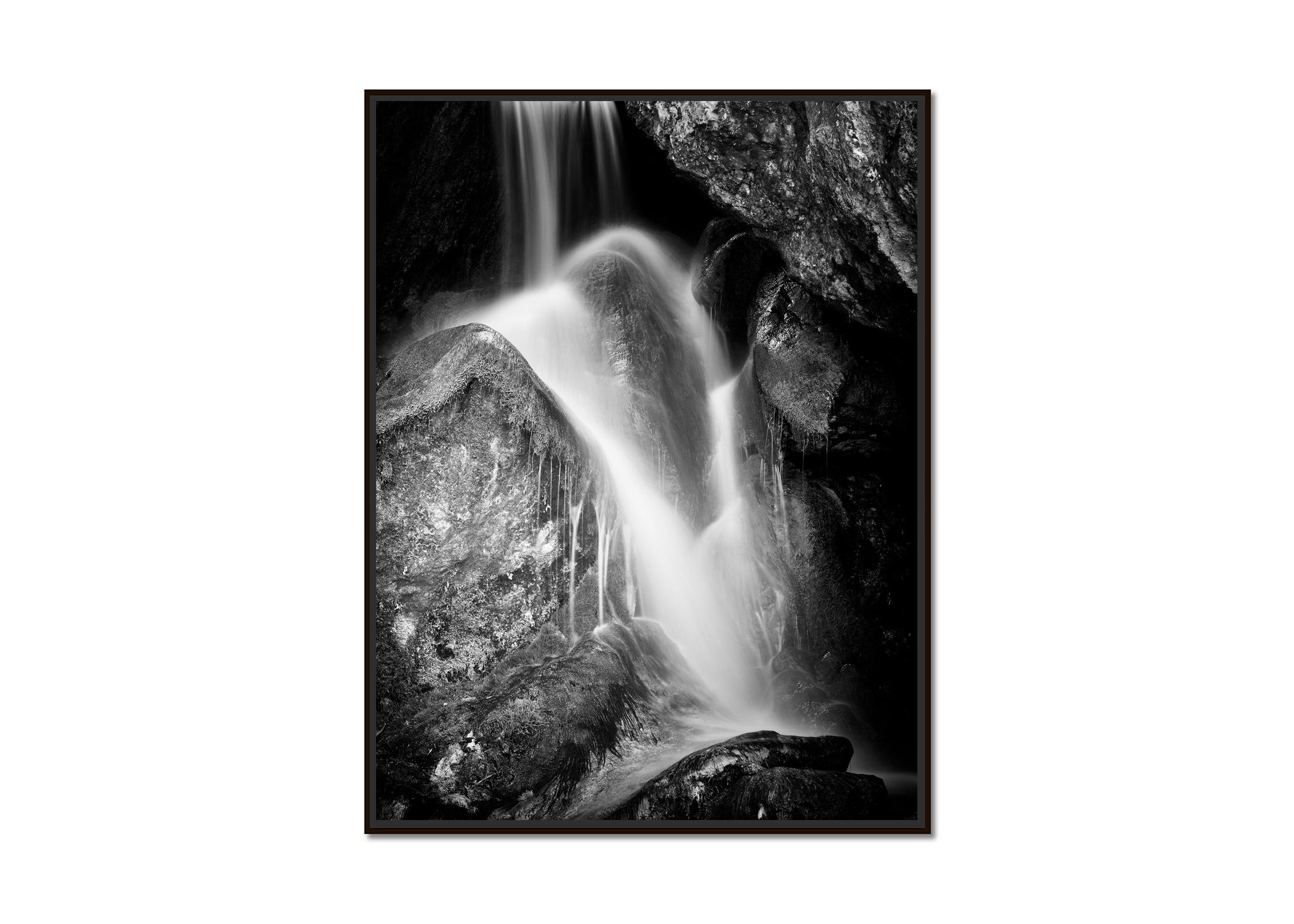 Waterfall detail, black and white long exposure waterscape fine art photography - Photograph by Gerald Berghammer