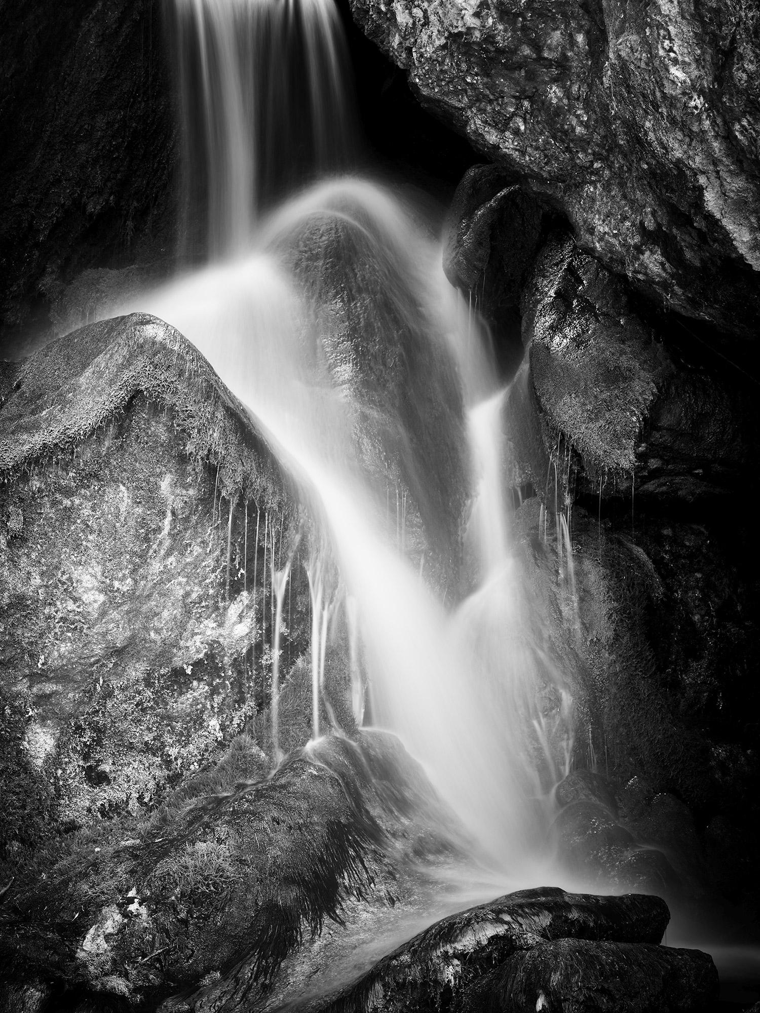 Gerald Berghammer Landscape Photograph - Waterfall detail, black and white long exposure waterscape fine art photography
