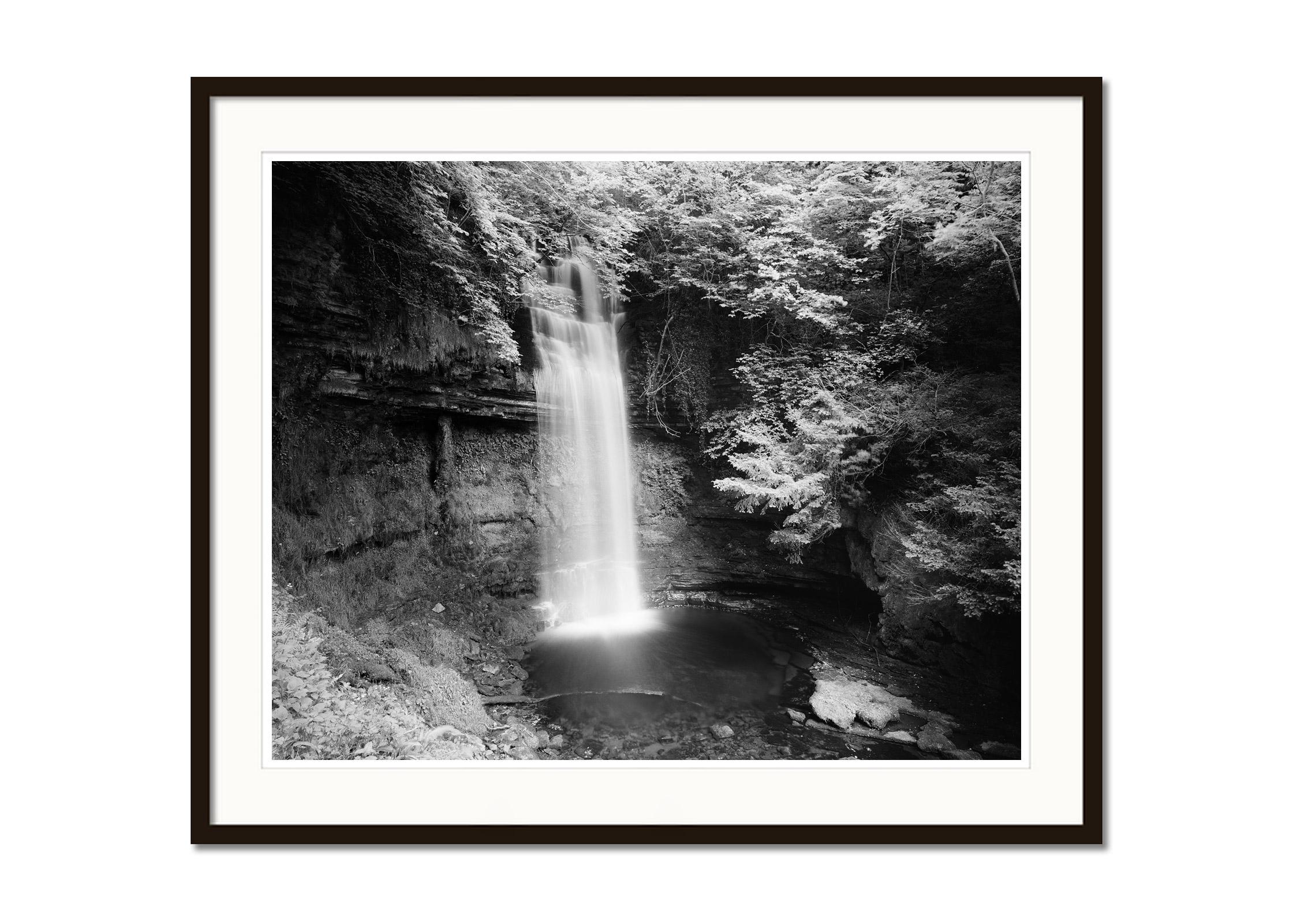 Waterfall, Ireland, black and white long exposure photography, landscape, art - Black Black and White Photograph by Gerald Berghammer