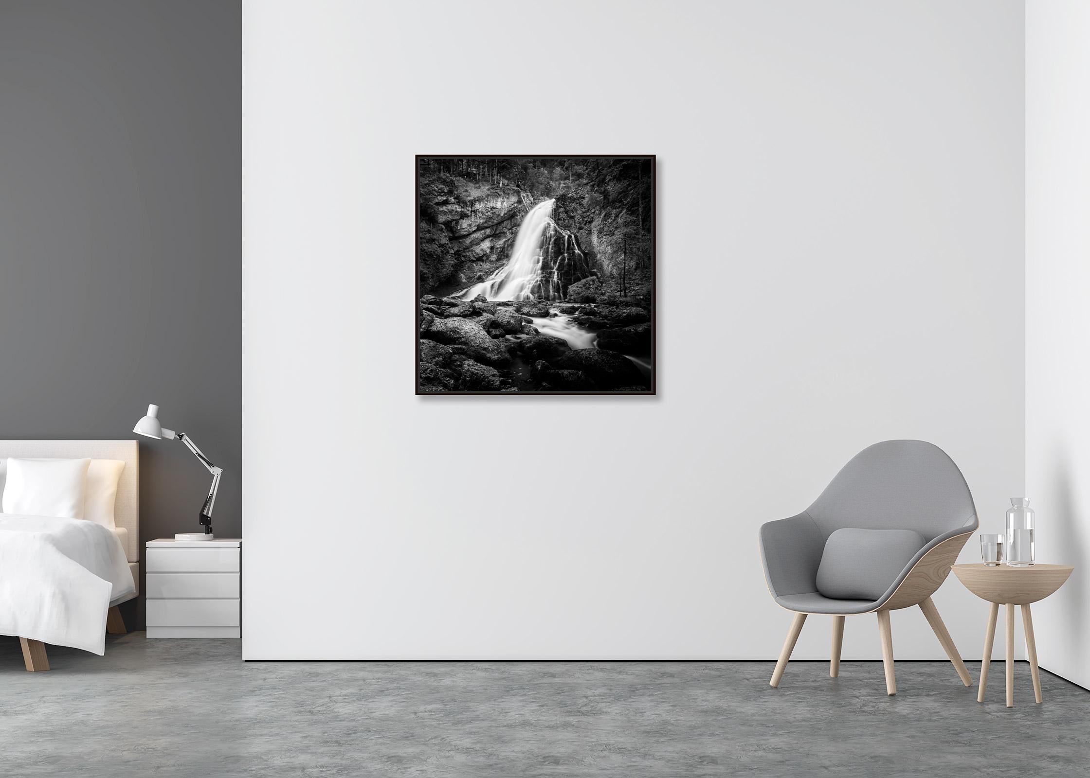 Waterfall, Mountain Stream, black white long exposure fine art landscape photo - Contemporary Photograph by Gerald Berghammer