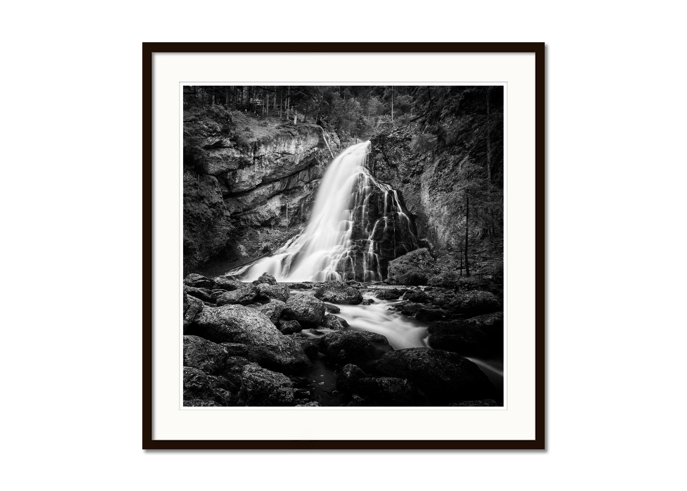 Waterfall, Mountain Stream, black white long exposure fine art landscape photo - Black Black and White Photograph by Gerald Berghammer