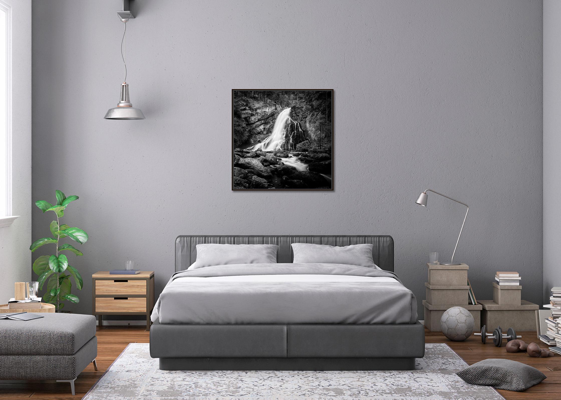 Waterfall, Mountain Stream, black white long exposure fine art landscape photo For Sale 1