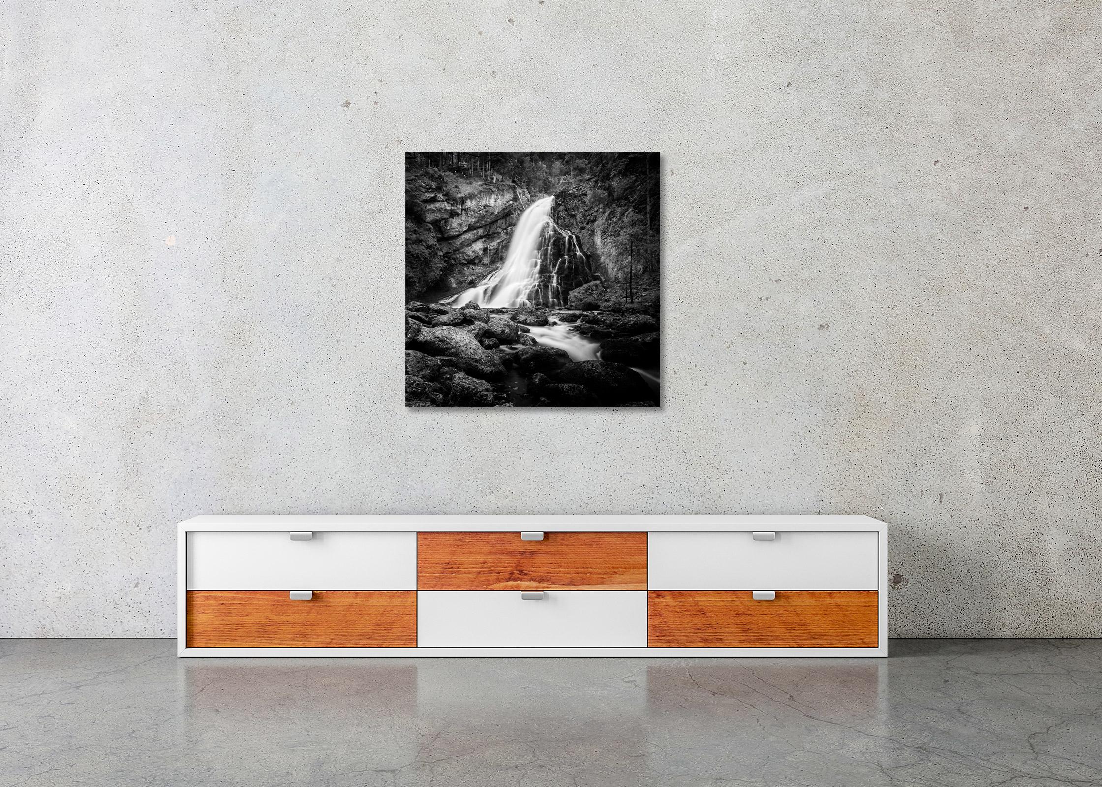 Waterfall, Mountain Stream, black white long exposure fine art landscape photo For Sale 2