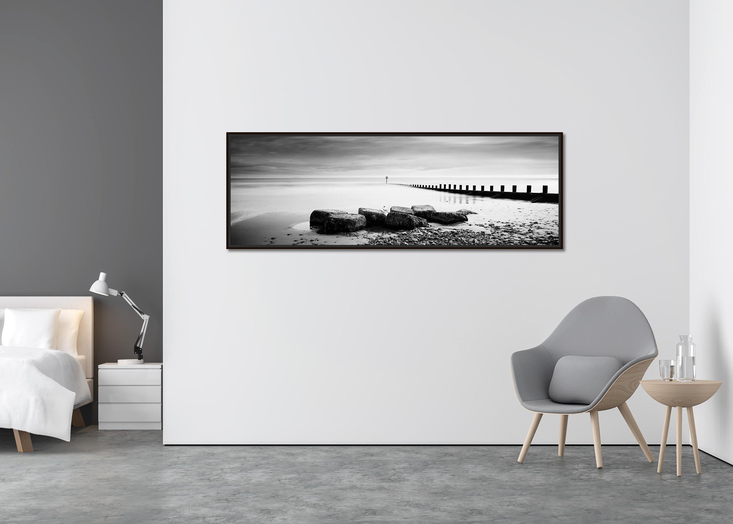 Wavebreaker, Panorama, Rocks, Scotland, Black & White long exposure photography - Contemporary Photograph by Gerald Berghammer