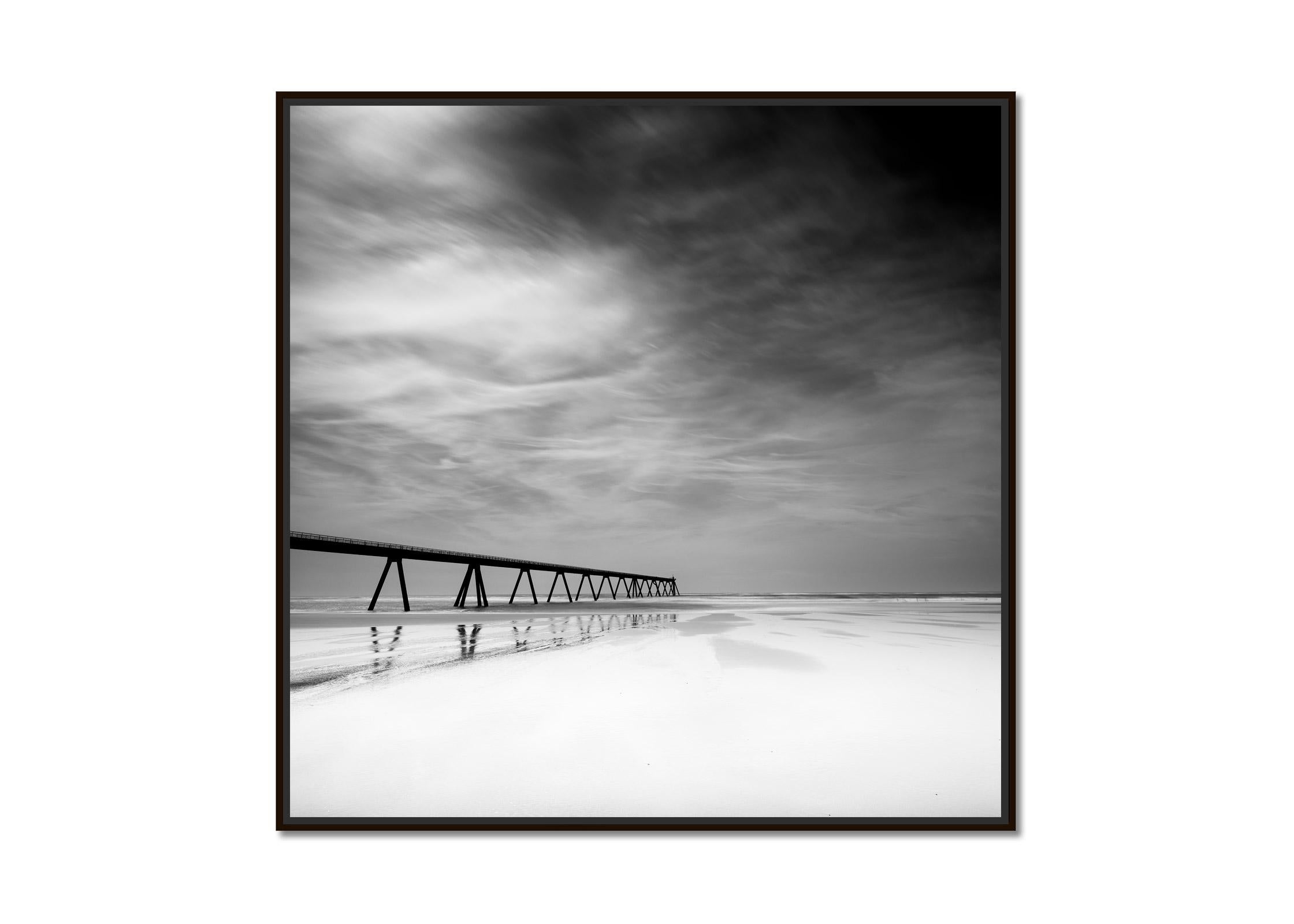 Wharf de la Salie, deserted beach, France, black and white landscape photography - Photograph by Gerald Berghammer