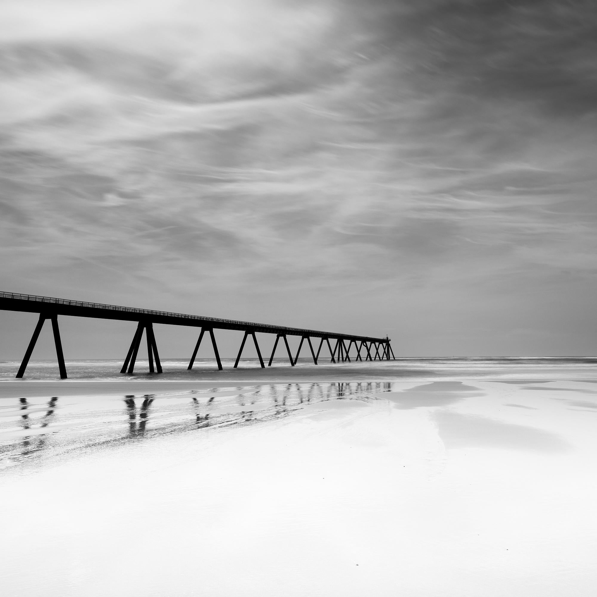 Wharf de la Salie, deserted beach, France, black and white landscape photography For Sale 4