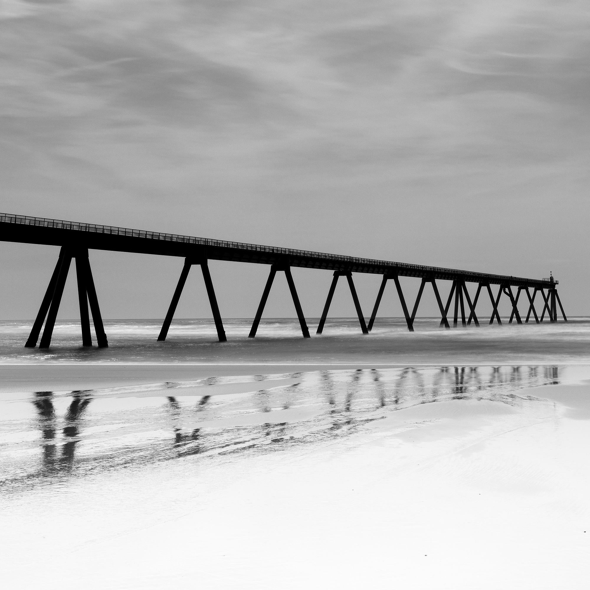 Wharf de la Salie, deserted beach, France, black and white landscape photography For Sale 5