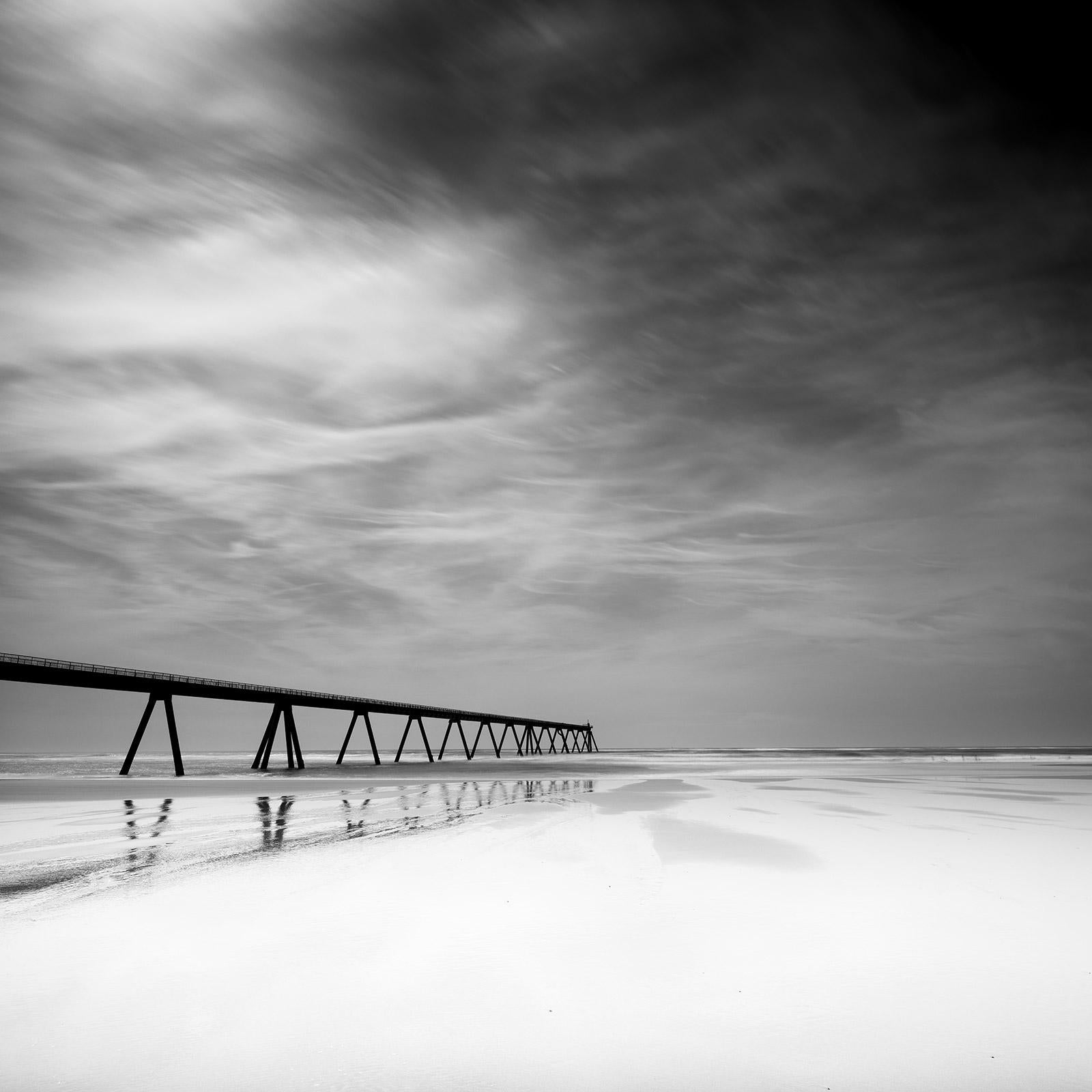 Gerald Berghammer Landscape Photograph - Wharf de la Salie, deserted beach, France, black and white landscape photography