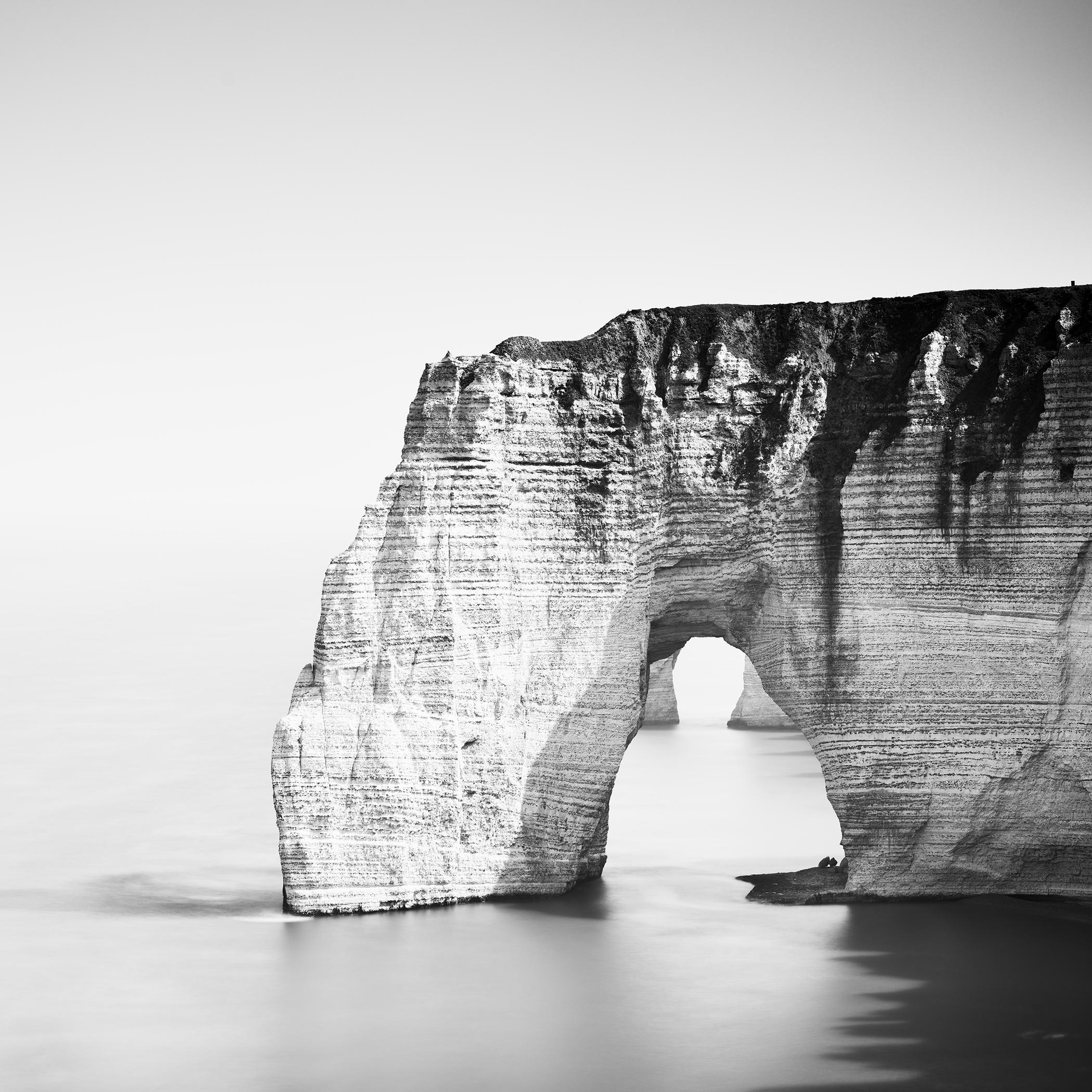 The Cliffs of Étretat, White Cliffs and Sea Arch, Minimalist Monochrome Seascape