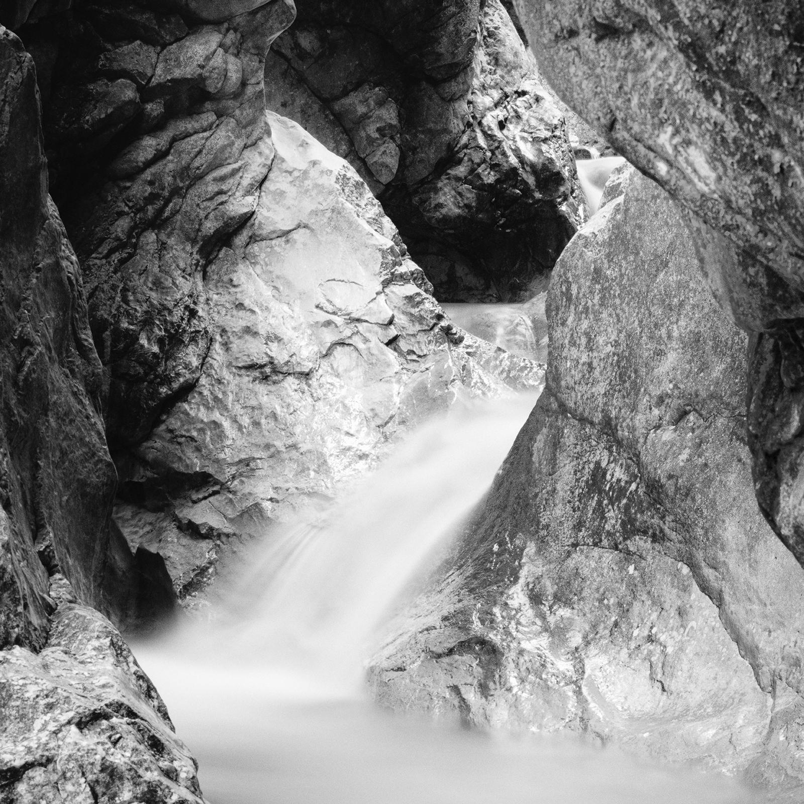 Wild Water Canyon, mountain stream, waterfall, black and white waterscape print For Sale 1