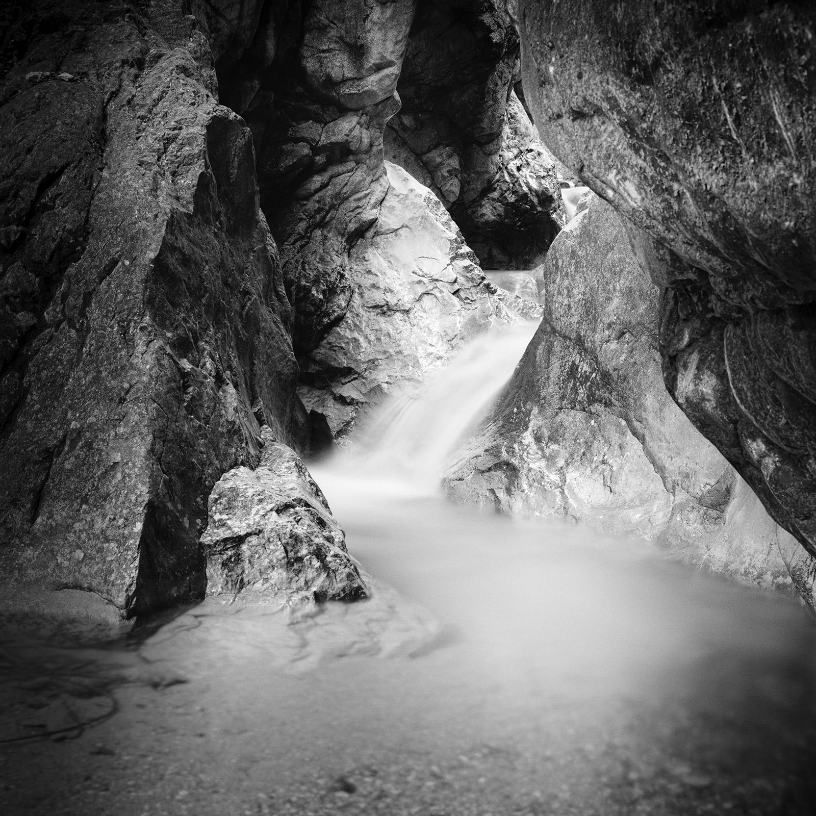 Gerald Berghammer Landscape Photograph - Wild Water Canyon, mountain stream, waterfall, black and white waterscape print
