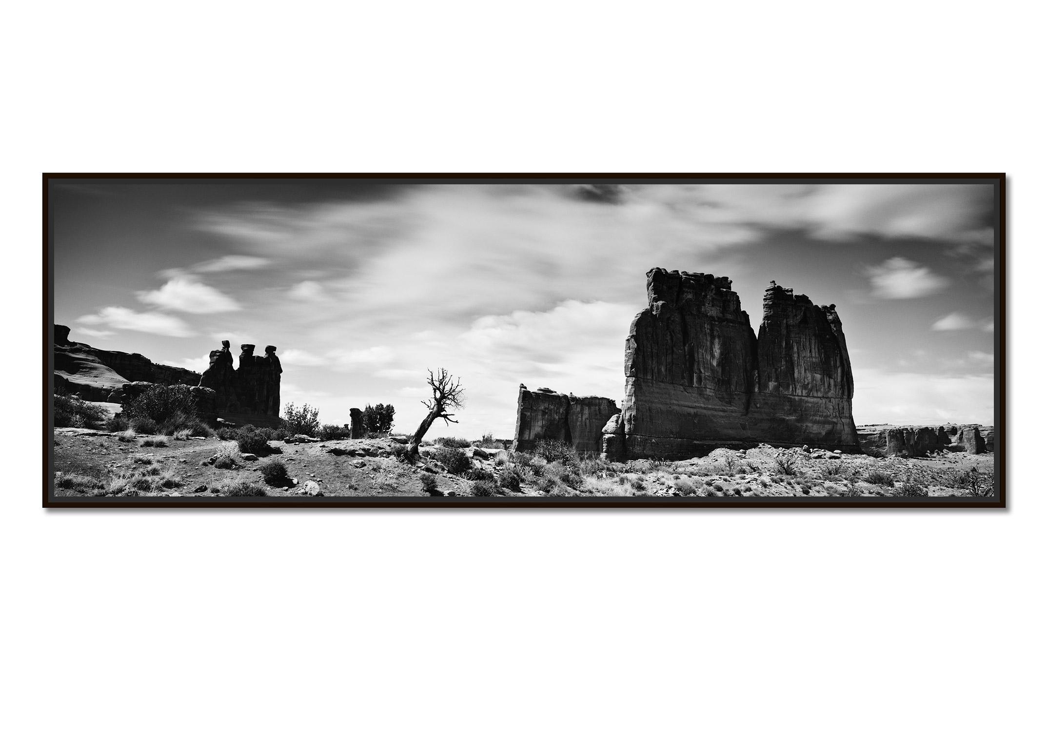 Wild West Panorama, Arches Park, Utah, USA, black & white landscape photography - Photograph by Gerald Berghammer