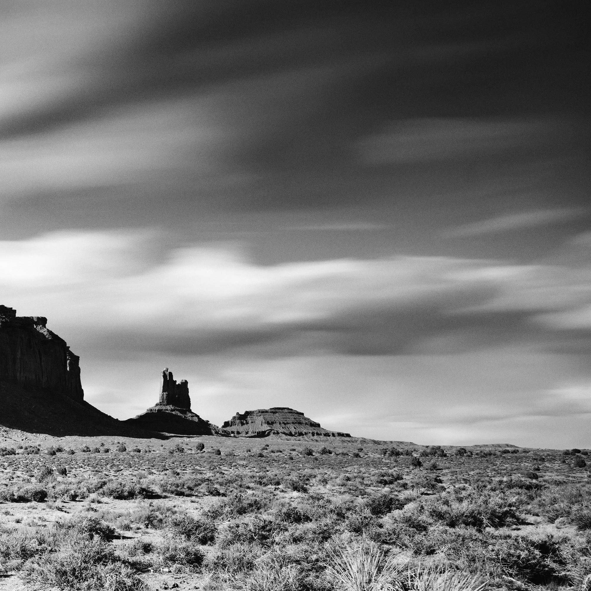 Wild West Panorama, Monument Valley, USA, minimalistische schwarz-weiße Landschaft im Angebot 4
