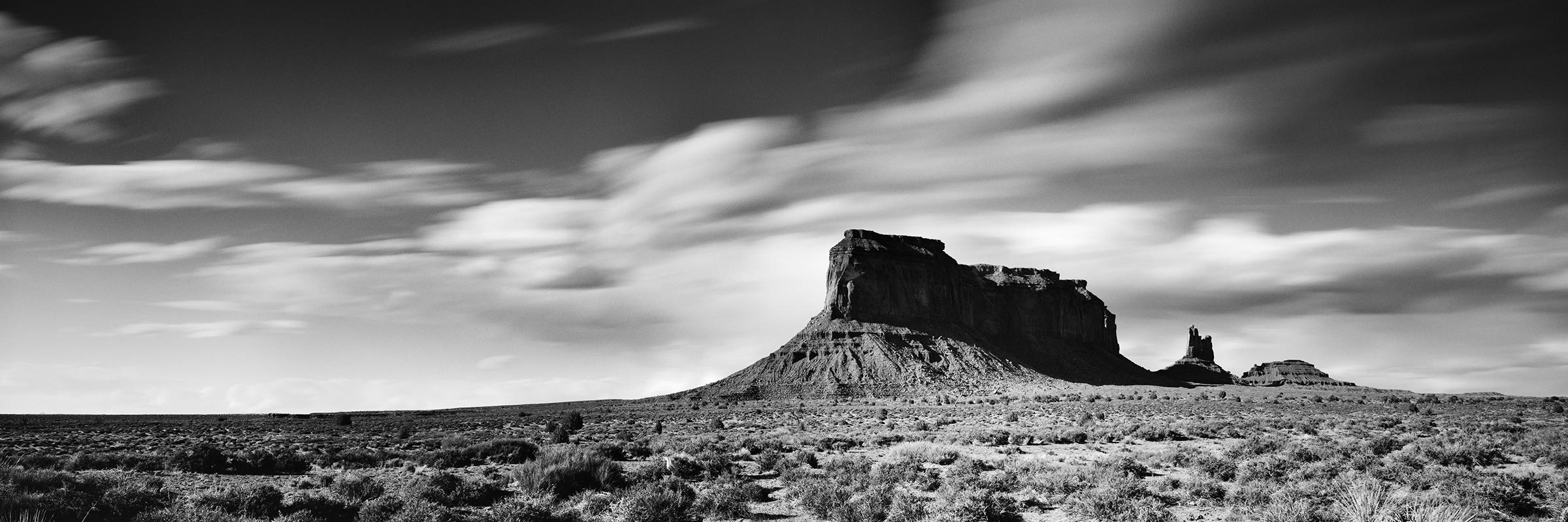 Gerald Berghammer Landscape Photograph - Wild West Panorama, Utah, Monument Valley, minimalist black and white landscape	